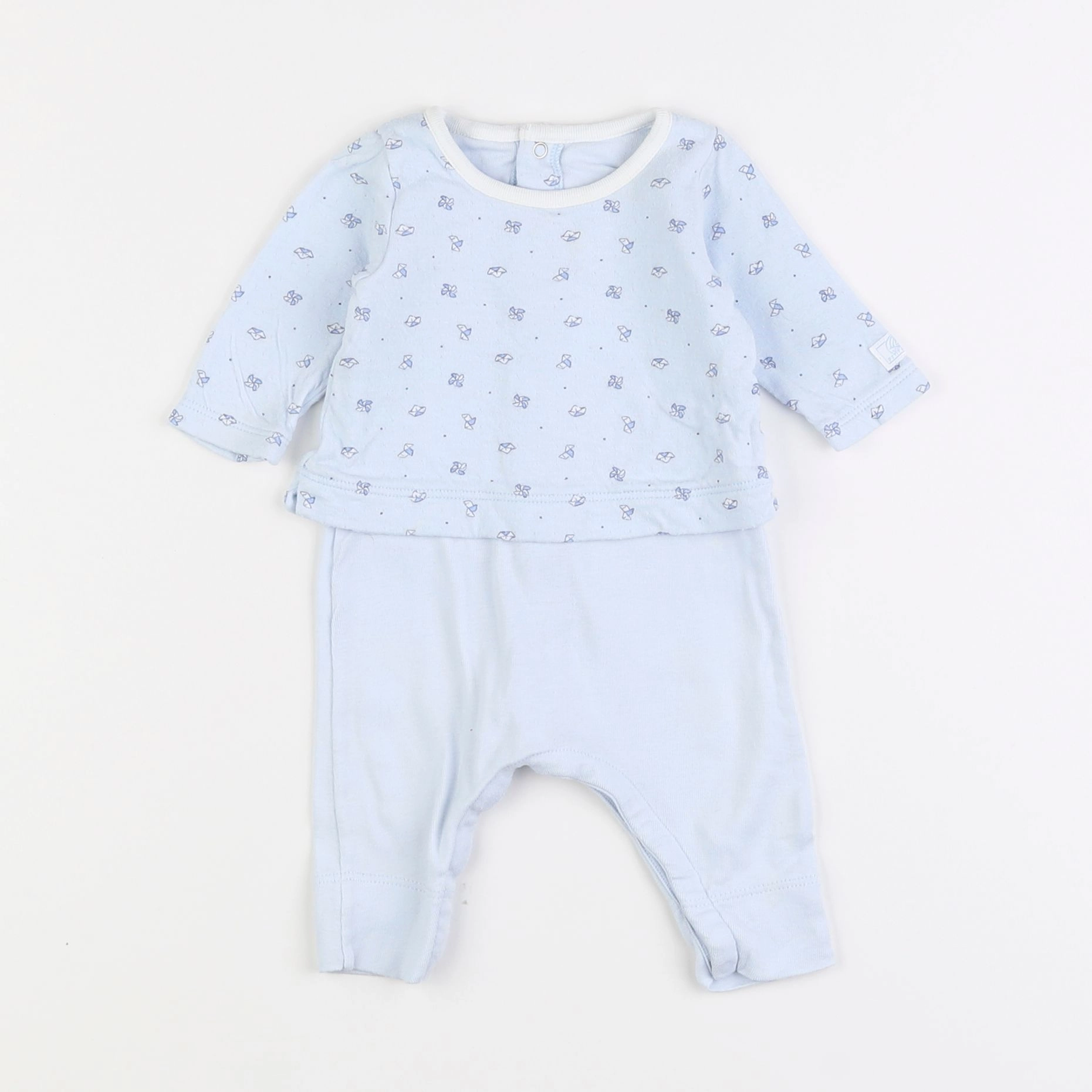 Petit Bateau - pyjama coton bleu - 1 mois