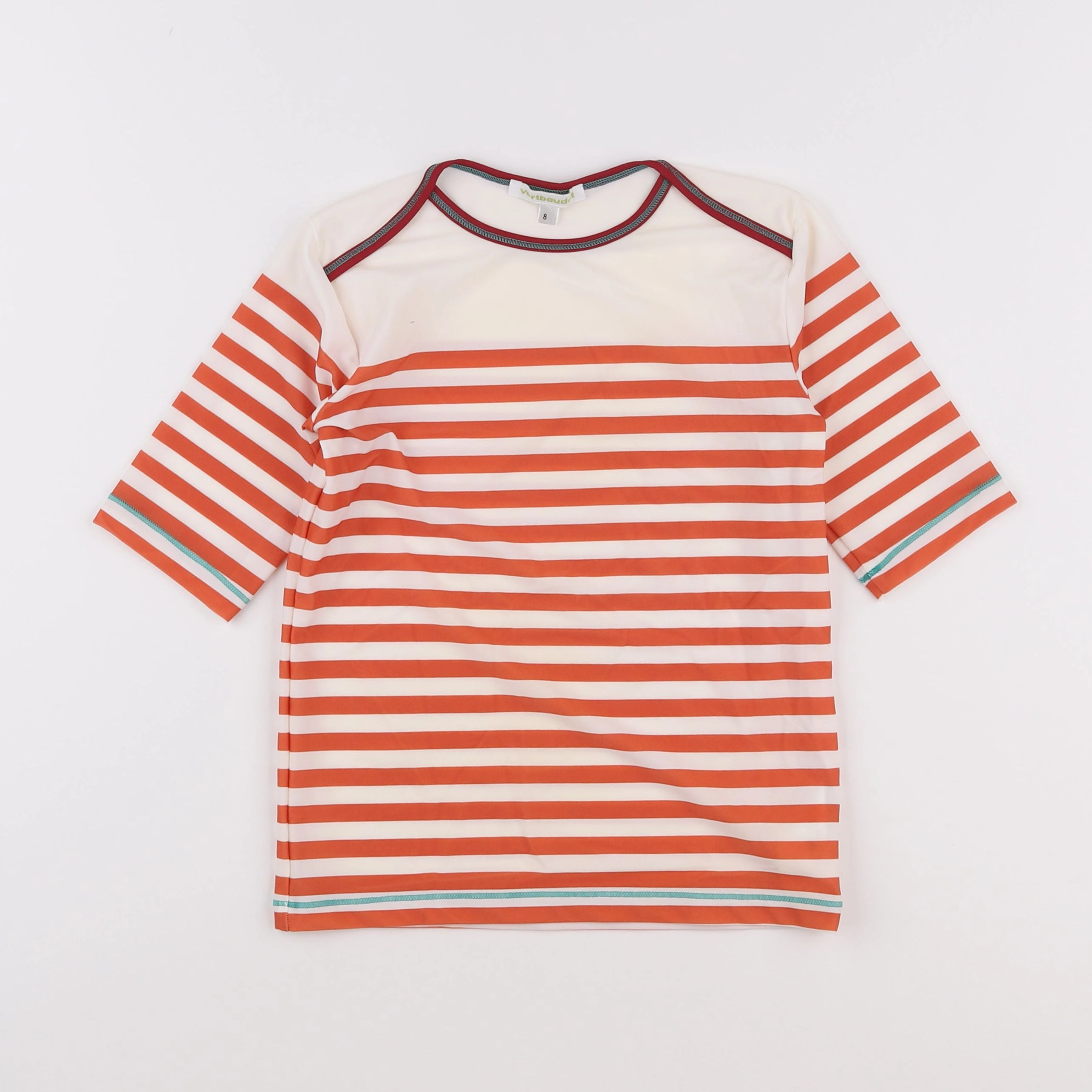 Vertbaudet - tee-shirt de bain orange, blanc - 8 ans