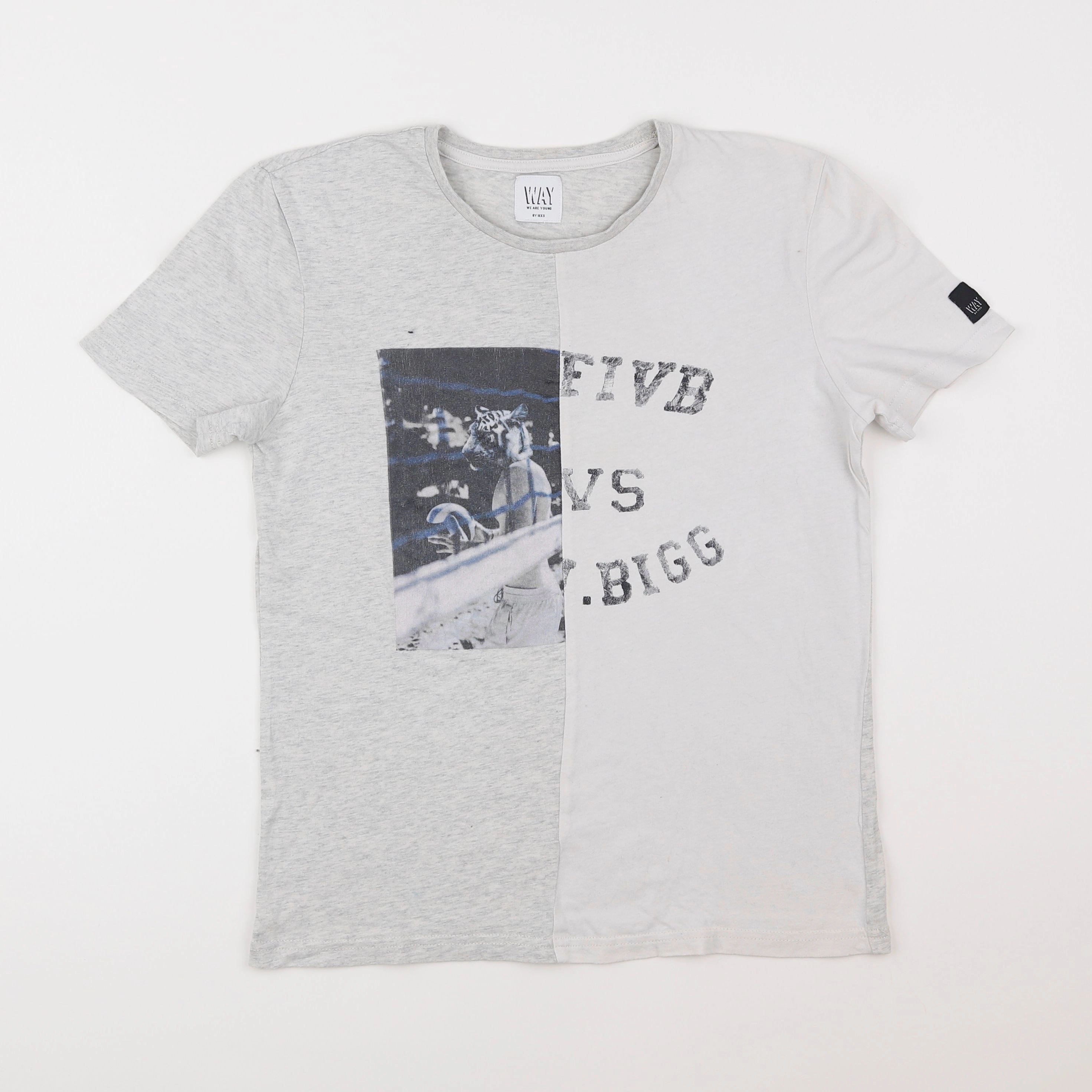 IKKS - tee-shirt blanc, gris - 8/10 ans