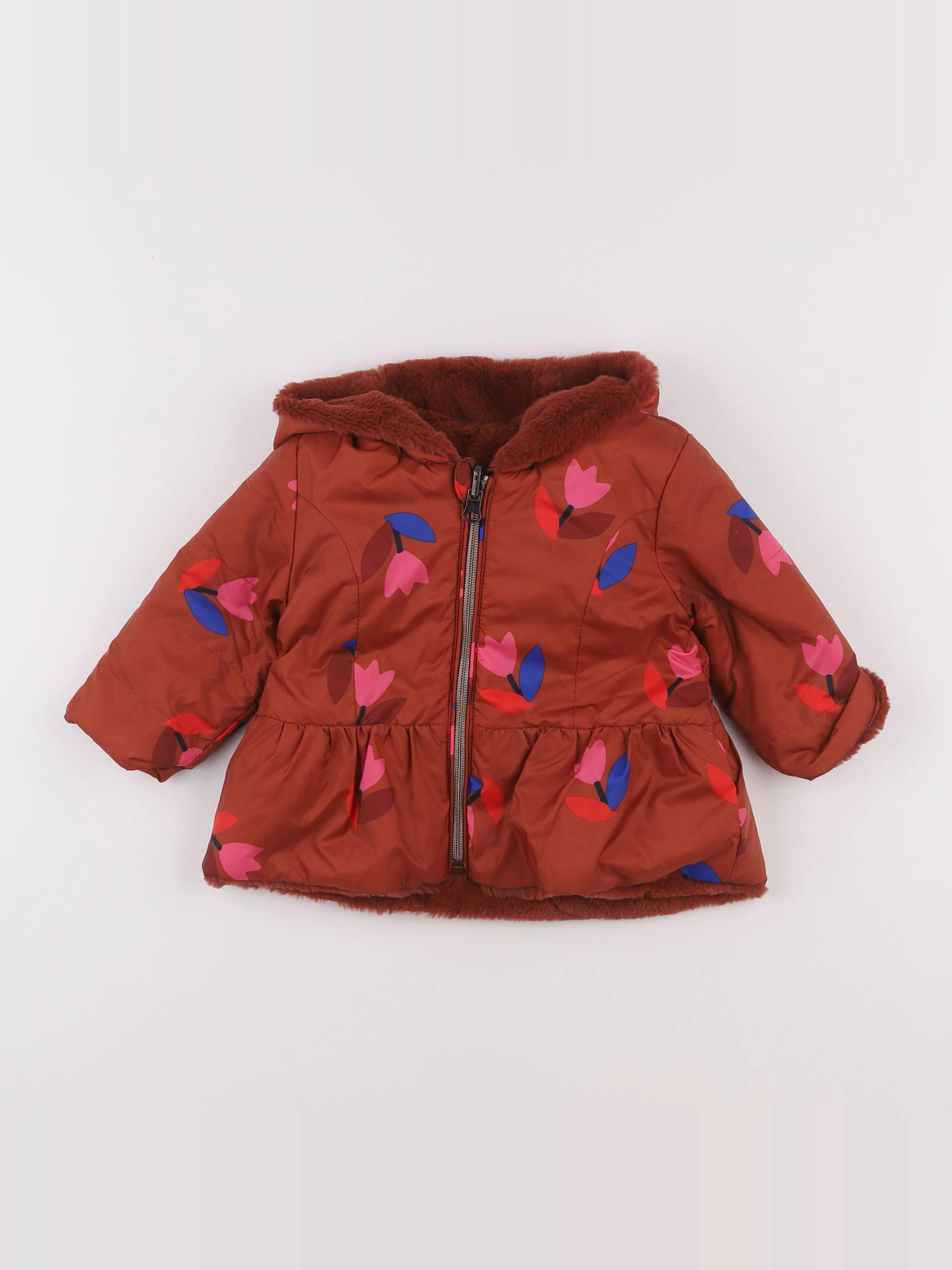 Catimini - doudoune réversible rouge, orange - 9 mois