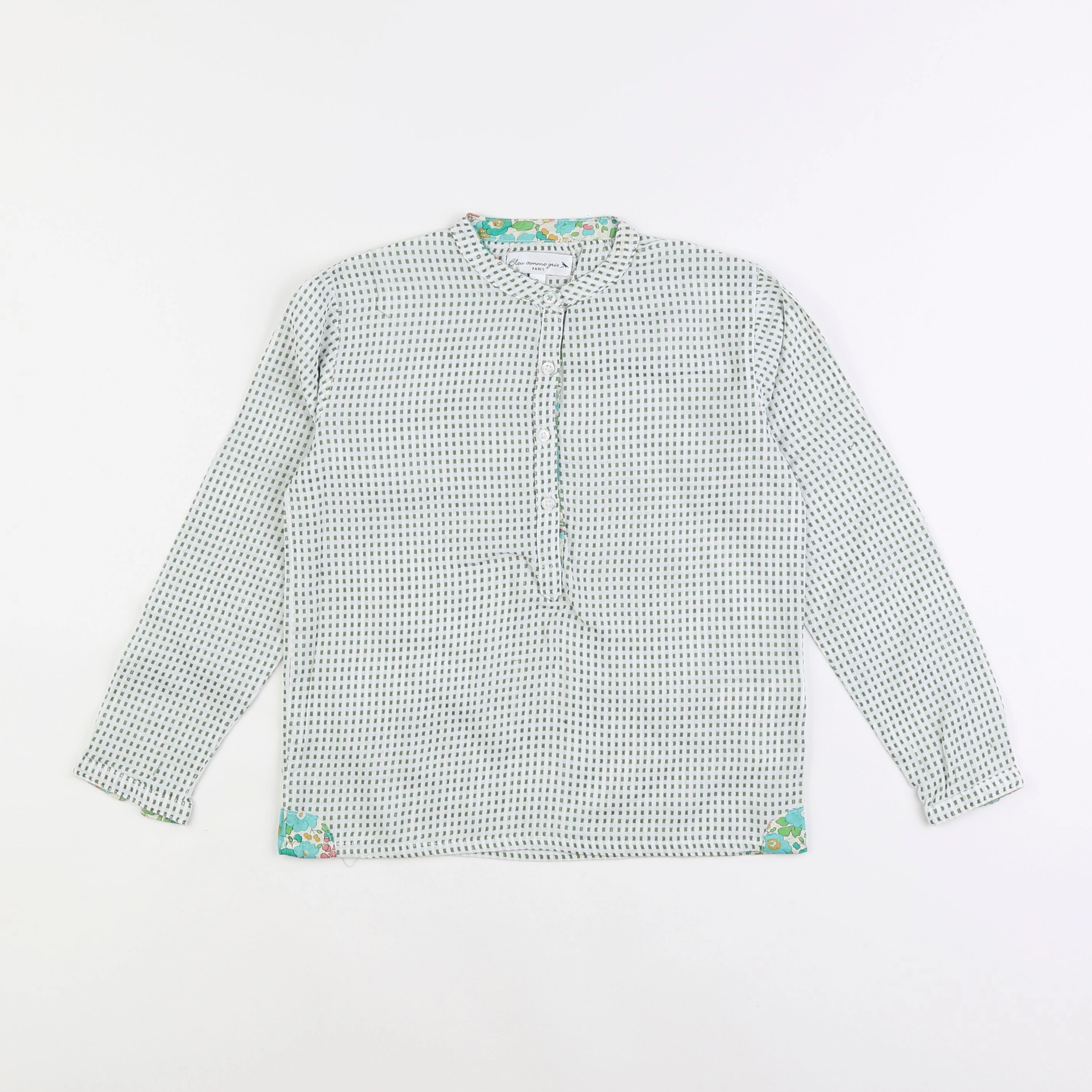 Bleu Comme Gris - blouse blanc, vert - 7 ans