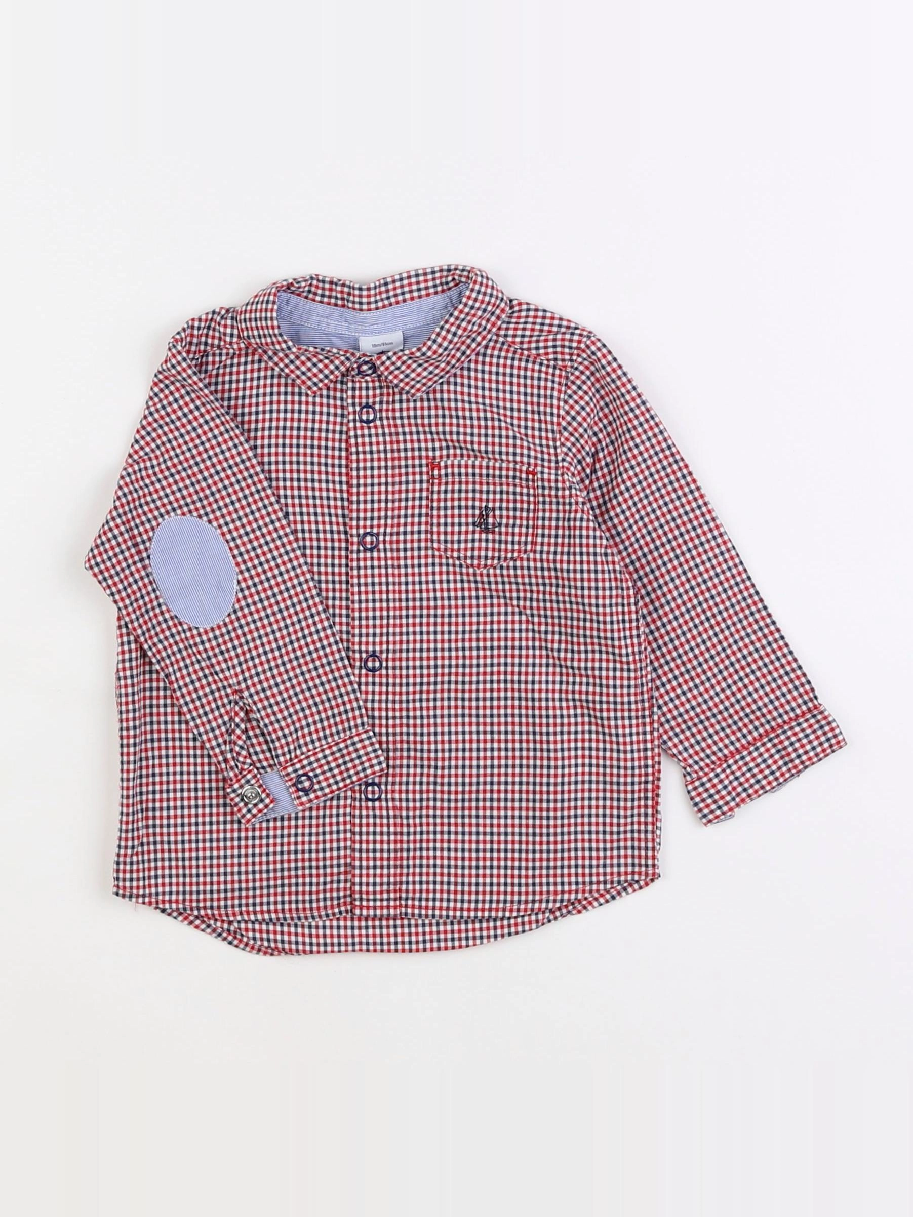 Petit Bateau - chemise bleu, rouge - 18 mois