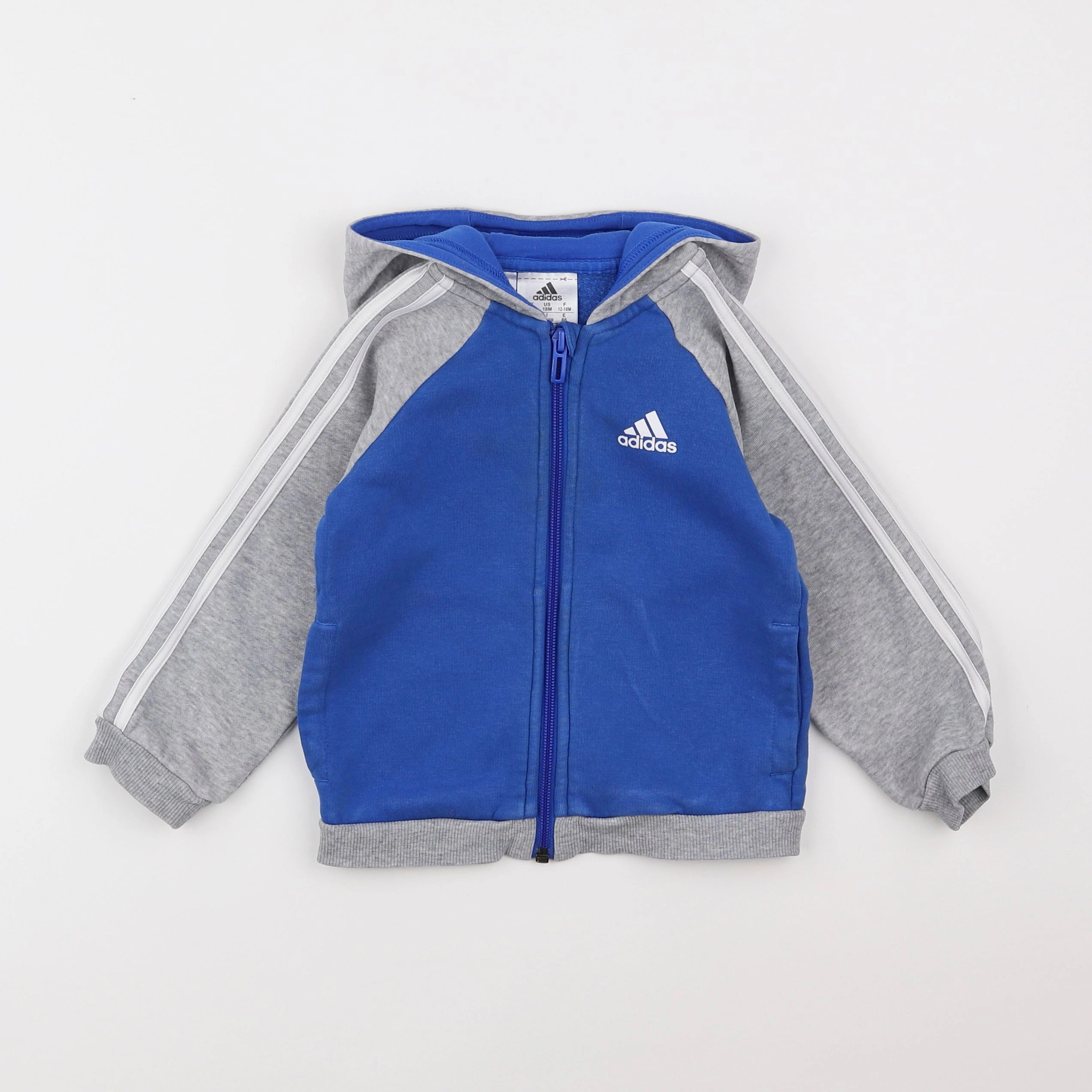 Adidas - sweat bleu, gris - 12/18 mois