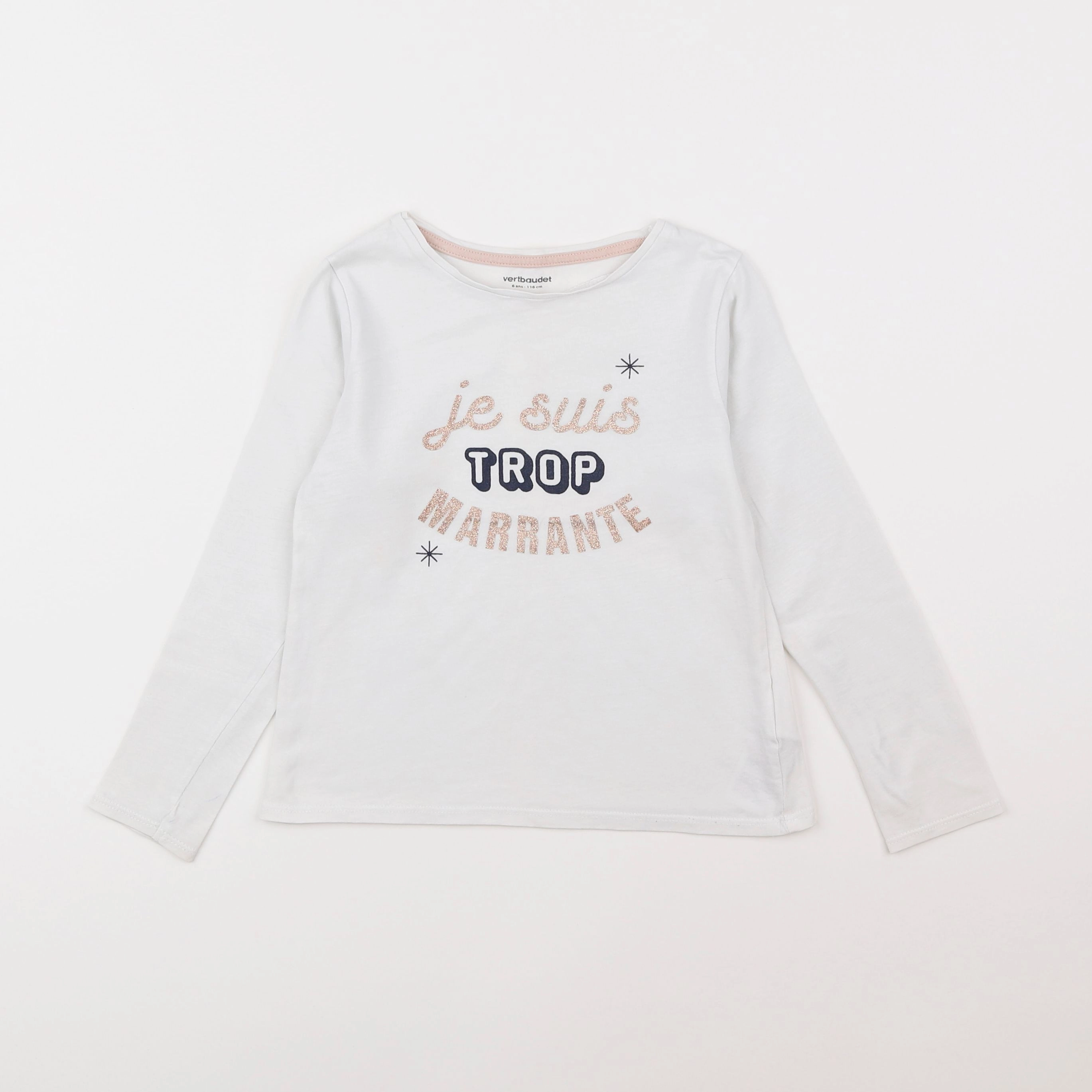 Vertbaudet - tee-shirt or, blanc - 6 ans