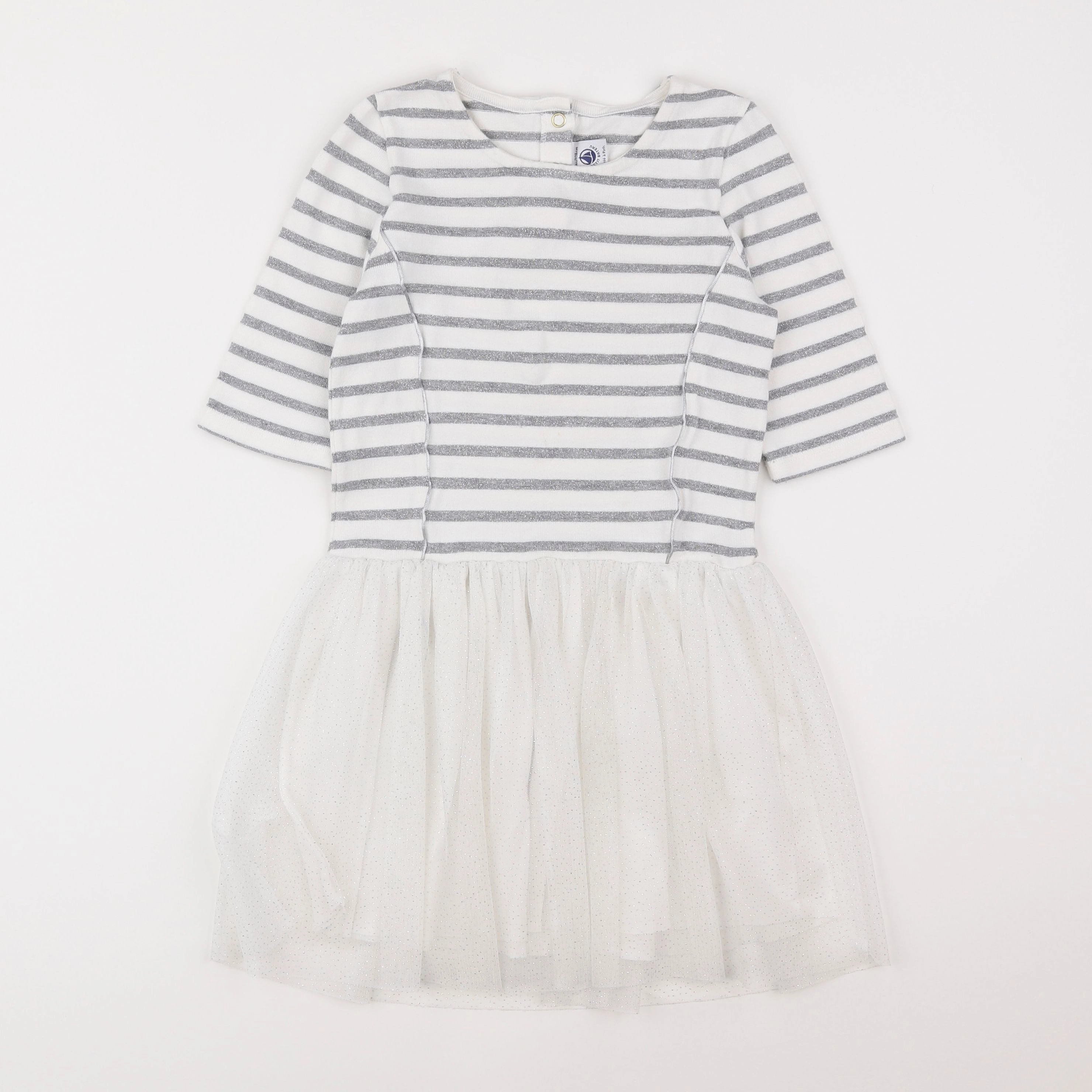 Petit Bateau - robe blanc, argent - 8 ans