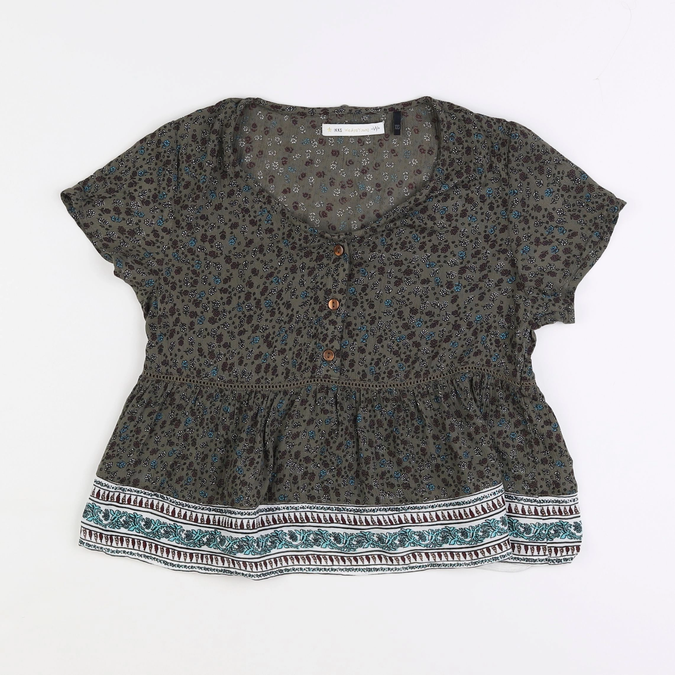 IKKS - blouse vert, marron - 10 ans