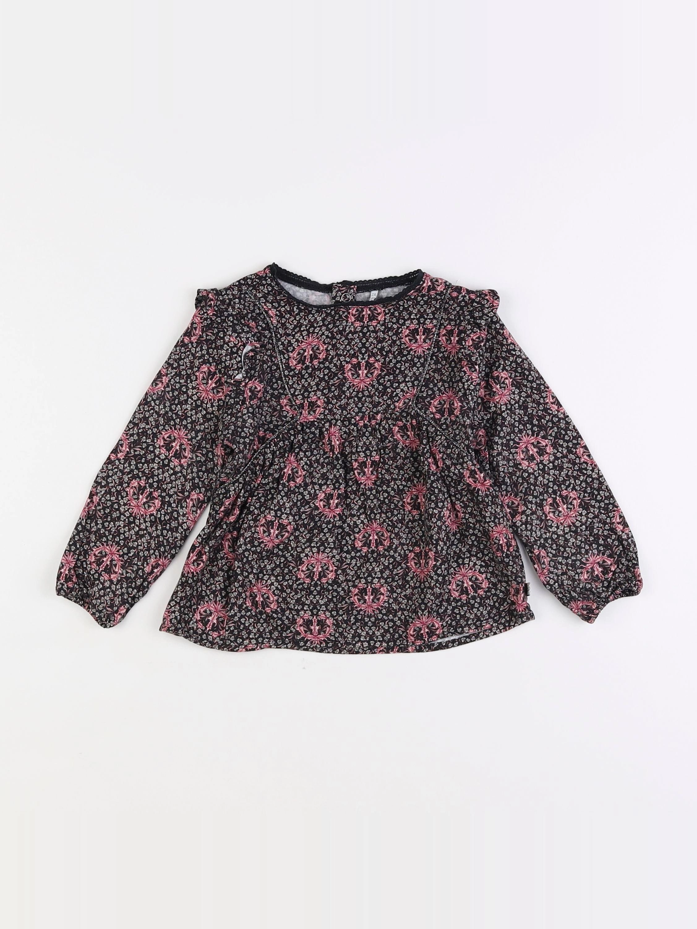 IKKS - blouse noir, rose - 2 ans
