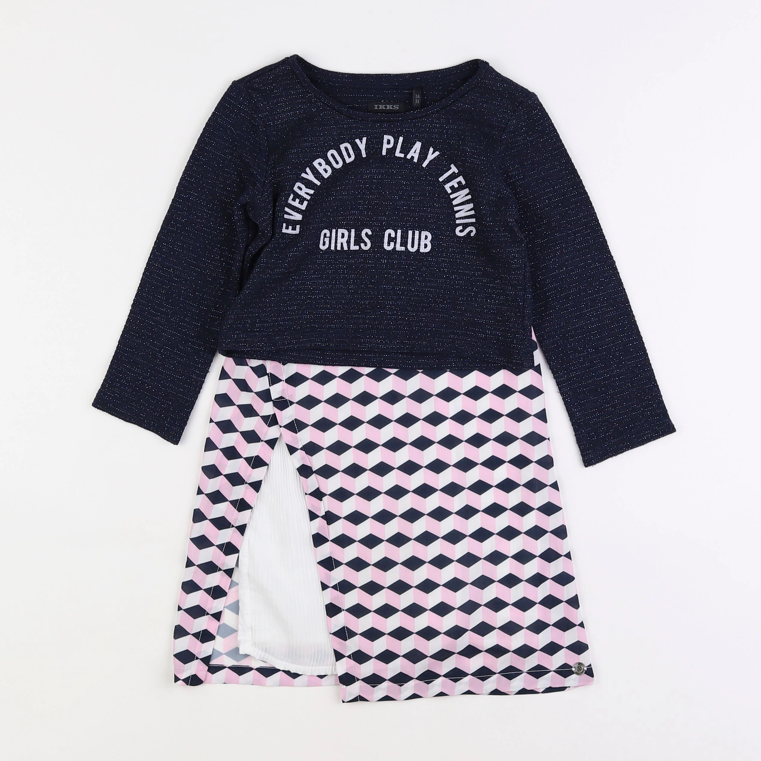 IKKS - ensemble robe + pull bleu, rose - 3 ans