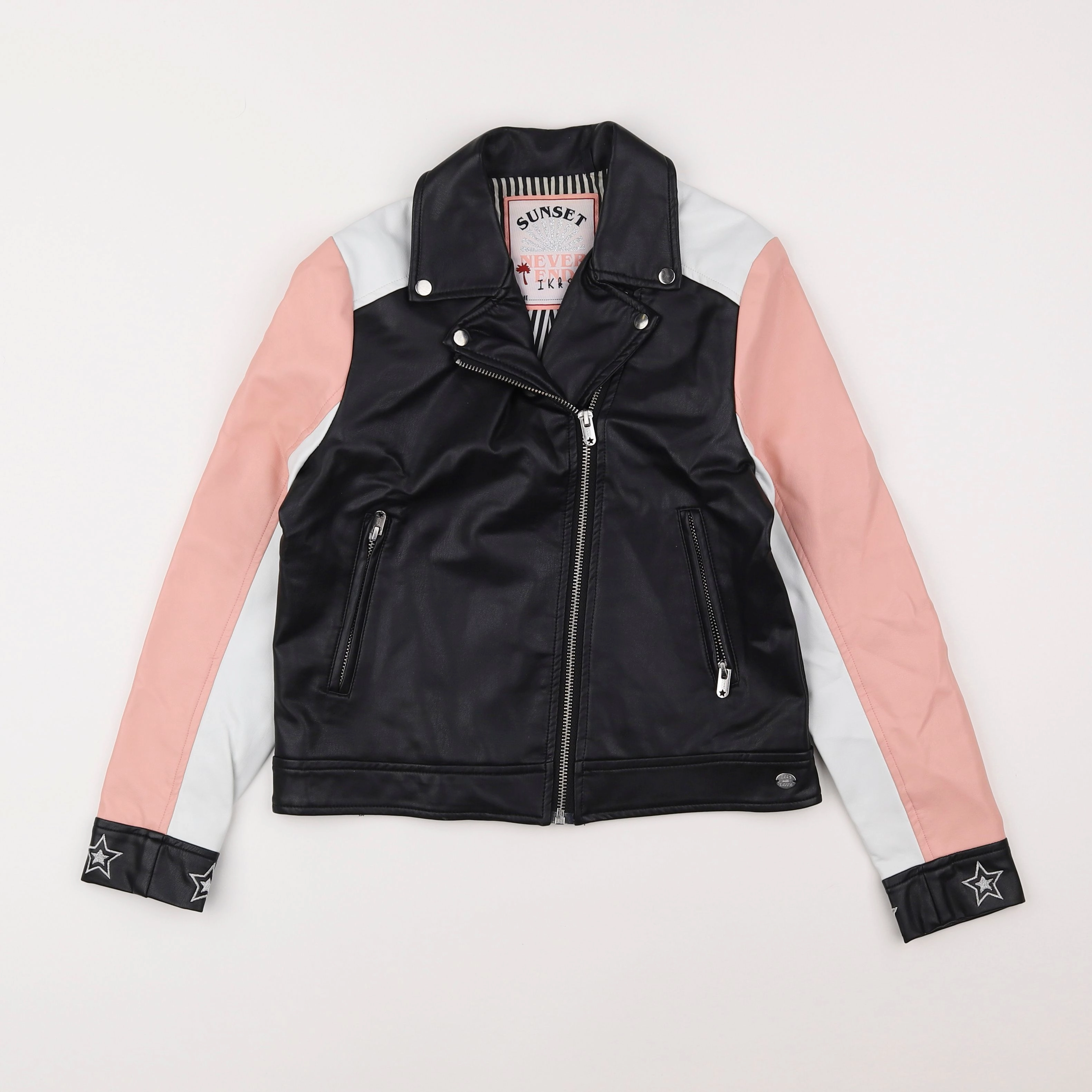 IKKS - veste simili cuir rose, noir - 10 ans