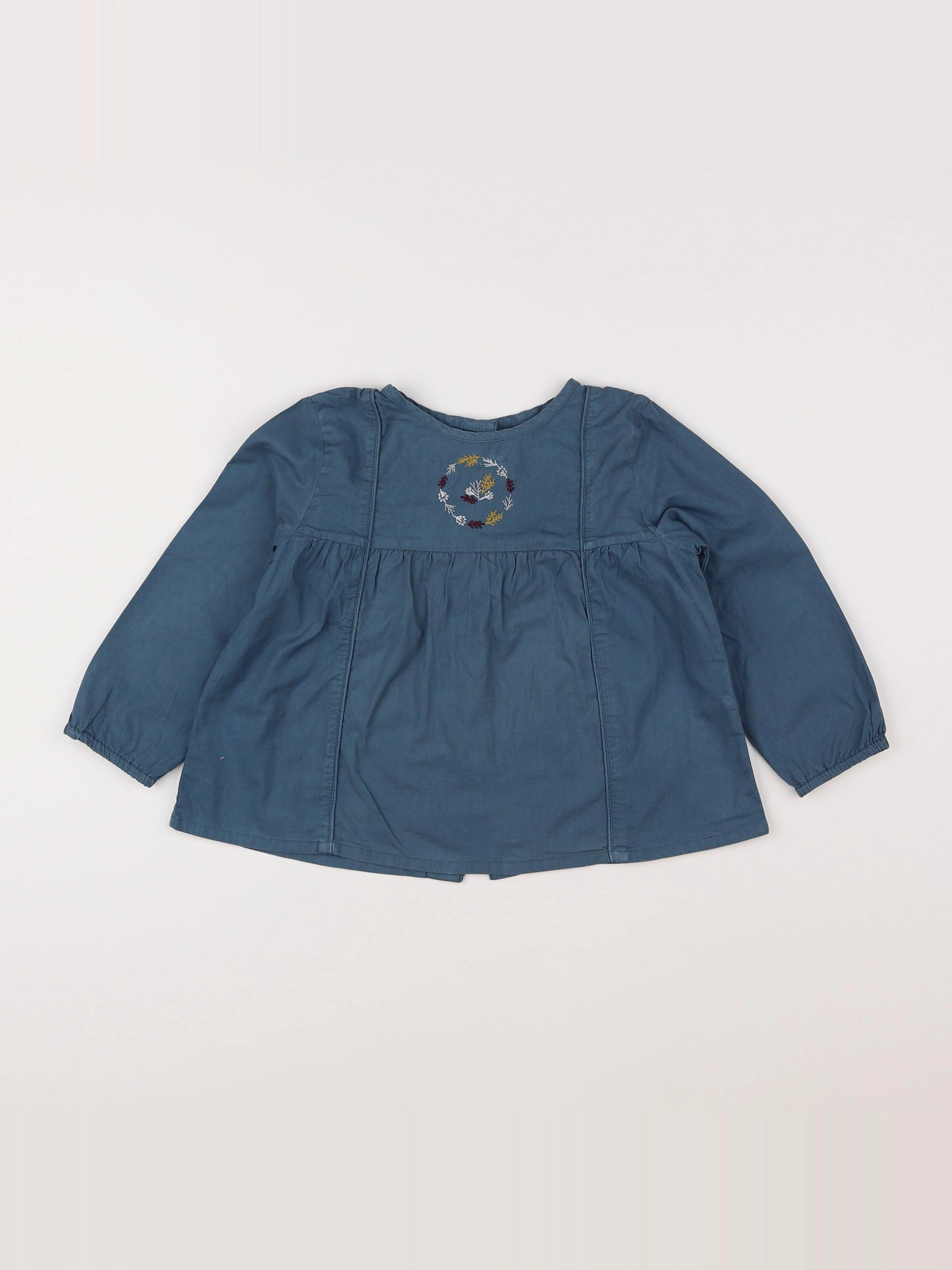 Bonnet à Pompon - blouse bleu - 3 ans