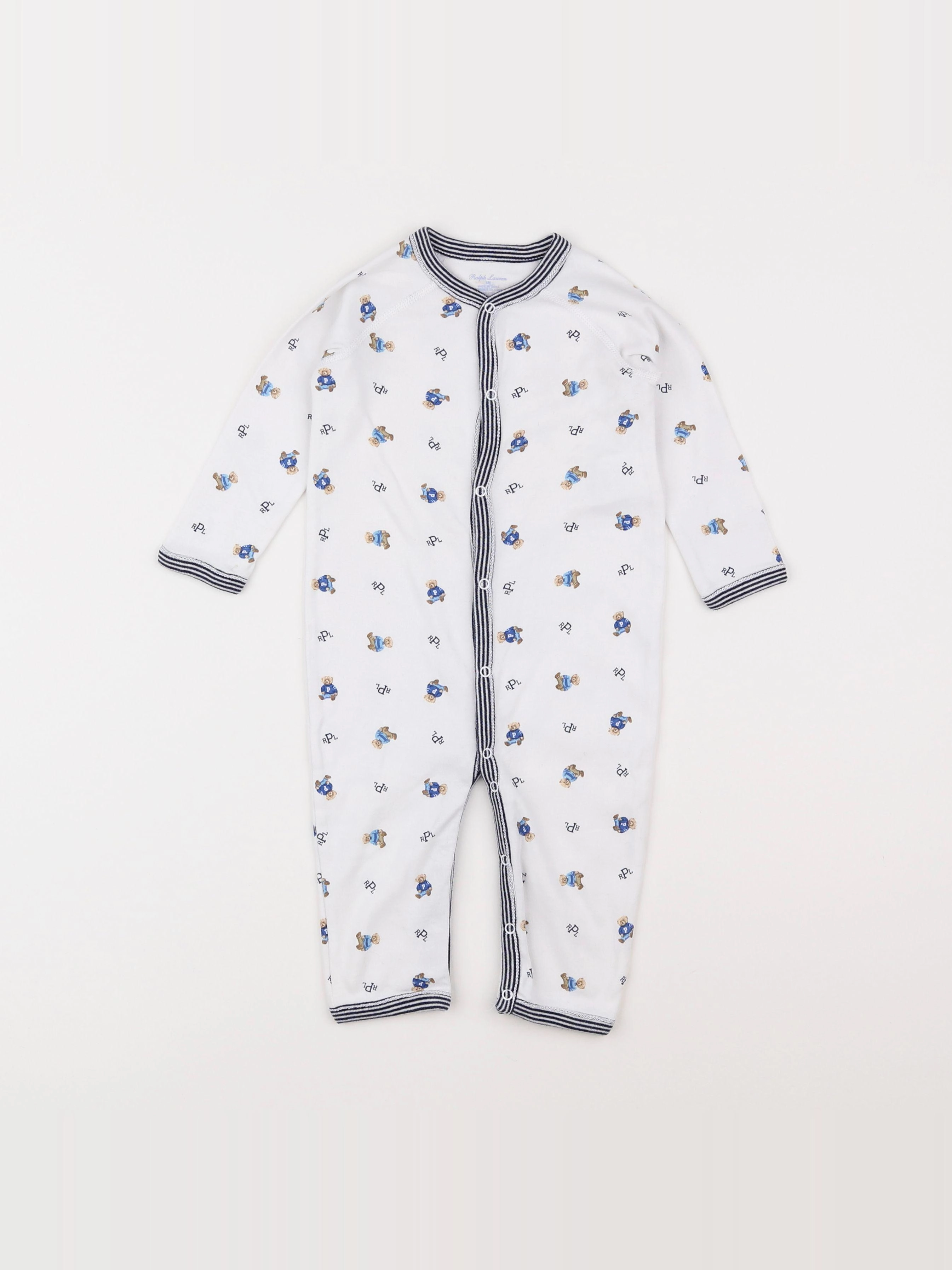 Ralph Lauren - pyjama coton blanc, bleu - 6 mois