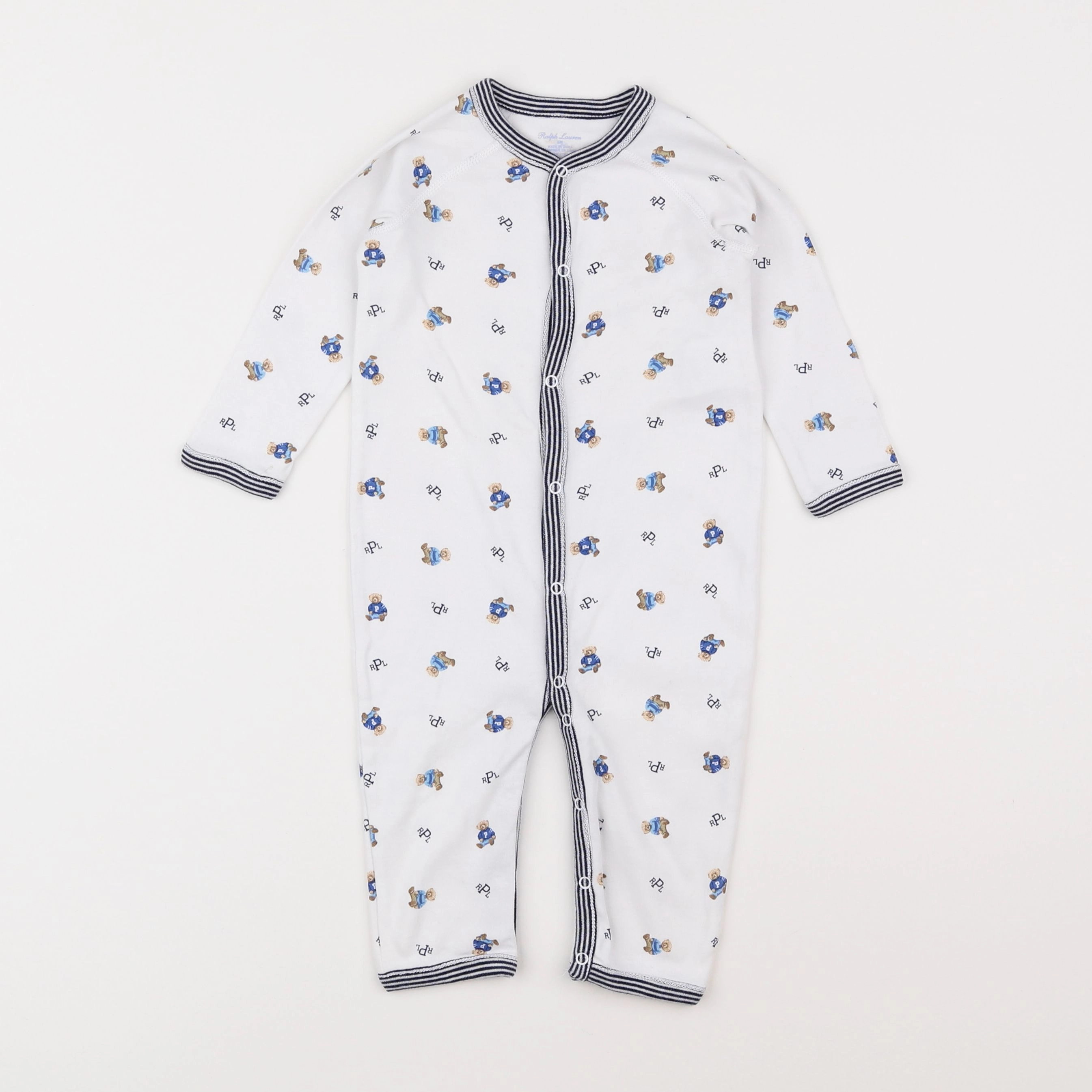 Ralph Lauren - pyjama coton blanc, bleu - 6 mois