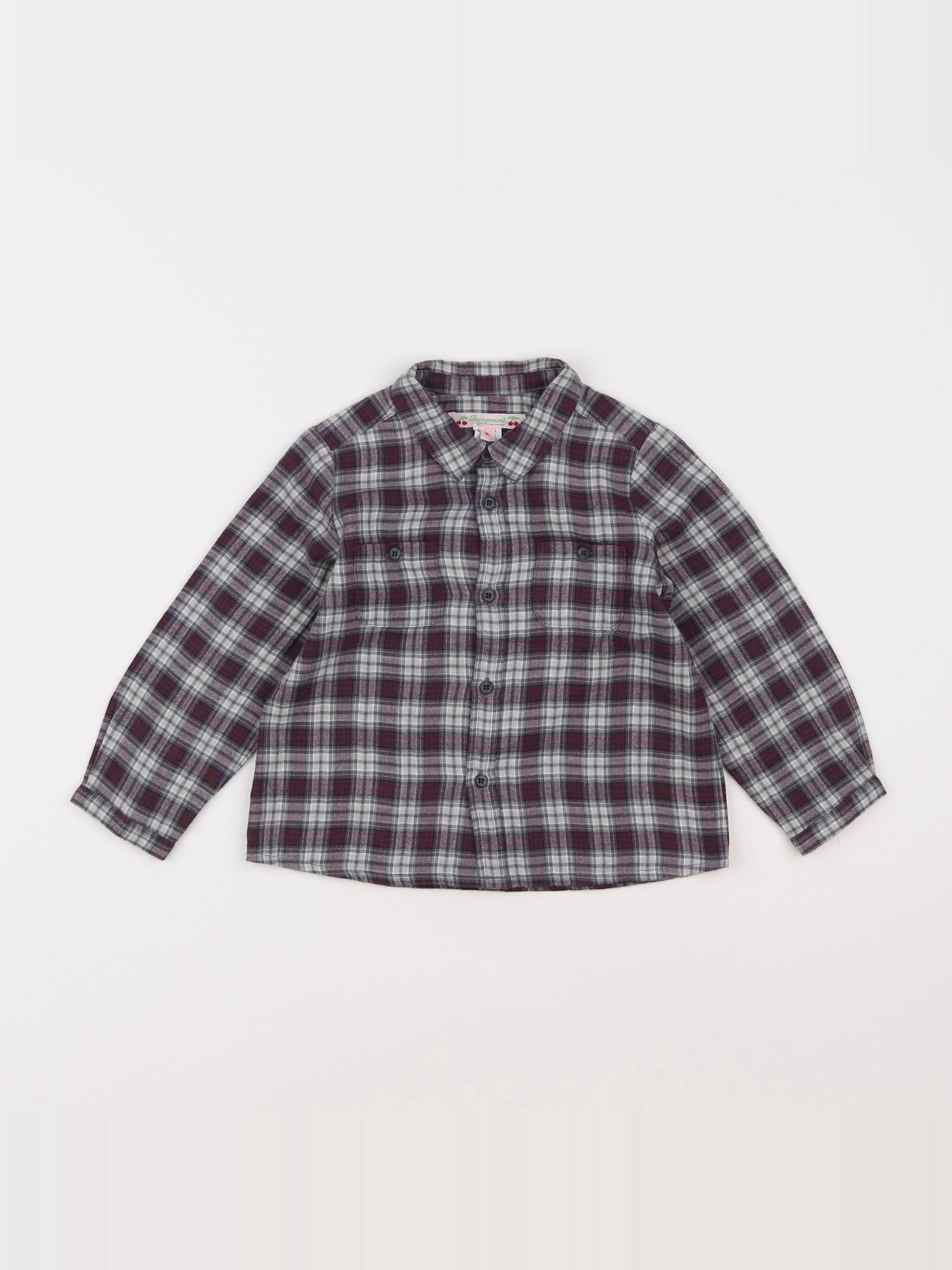 Bonpoint - chemise gris, rouge - 2 ans
