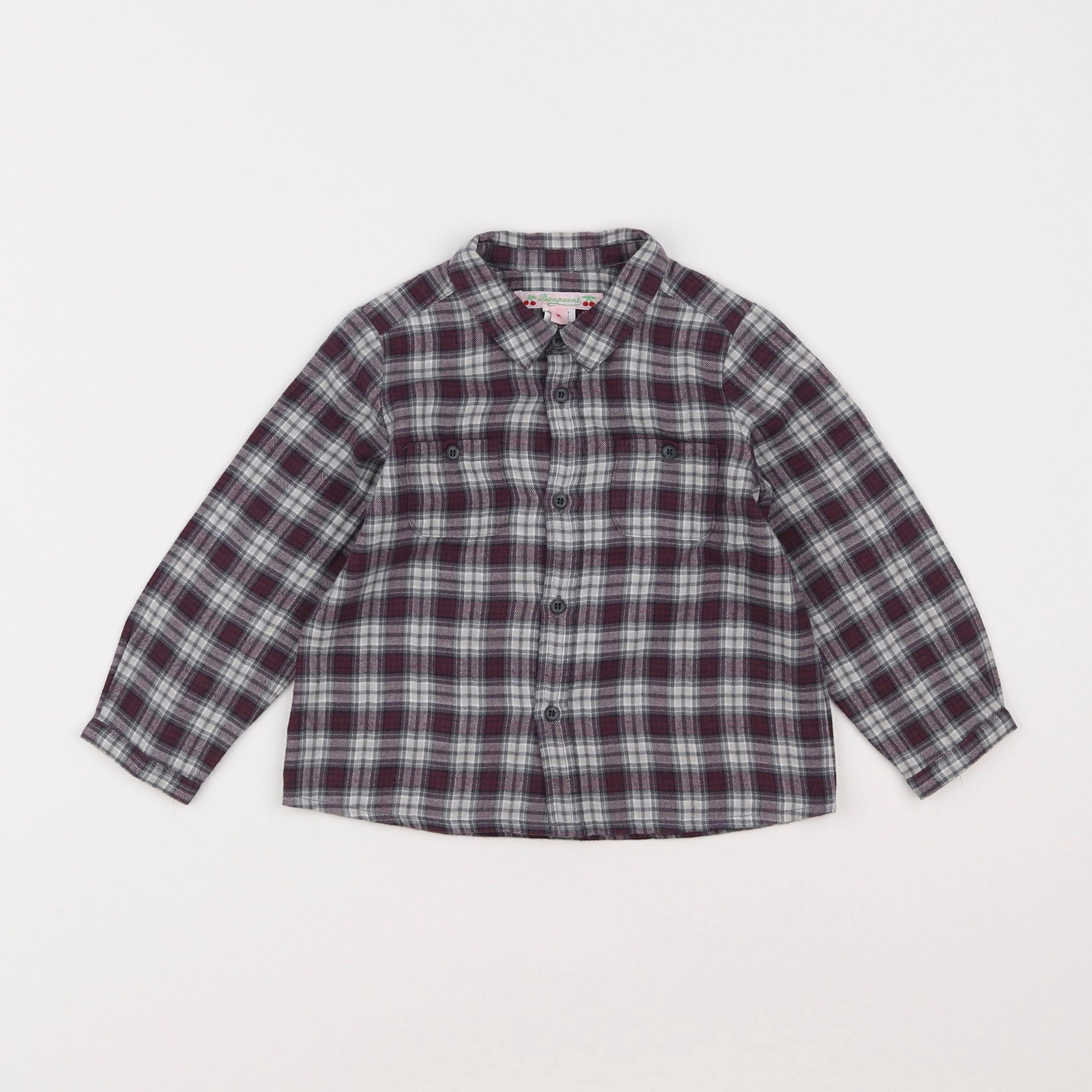 Bonpoint - chemise gris, rouge - 2 ans