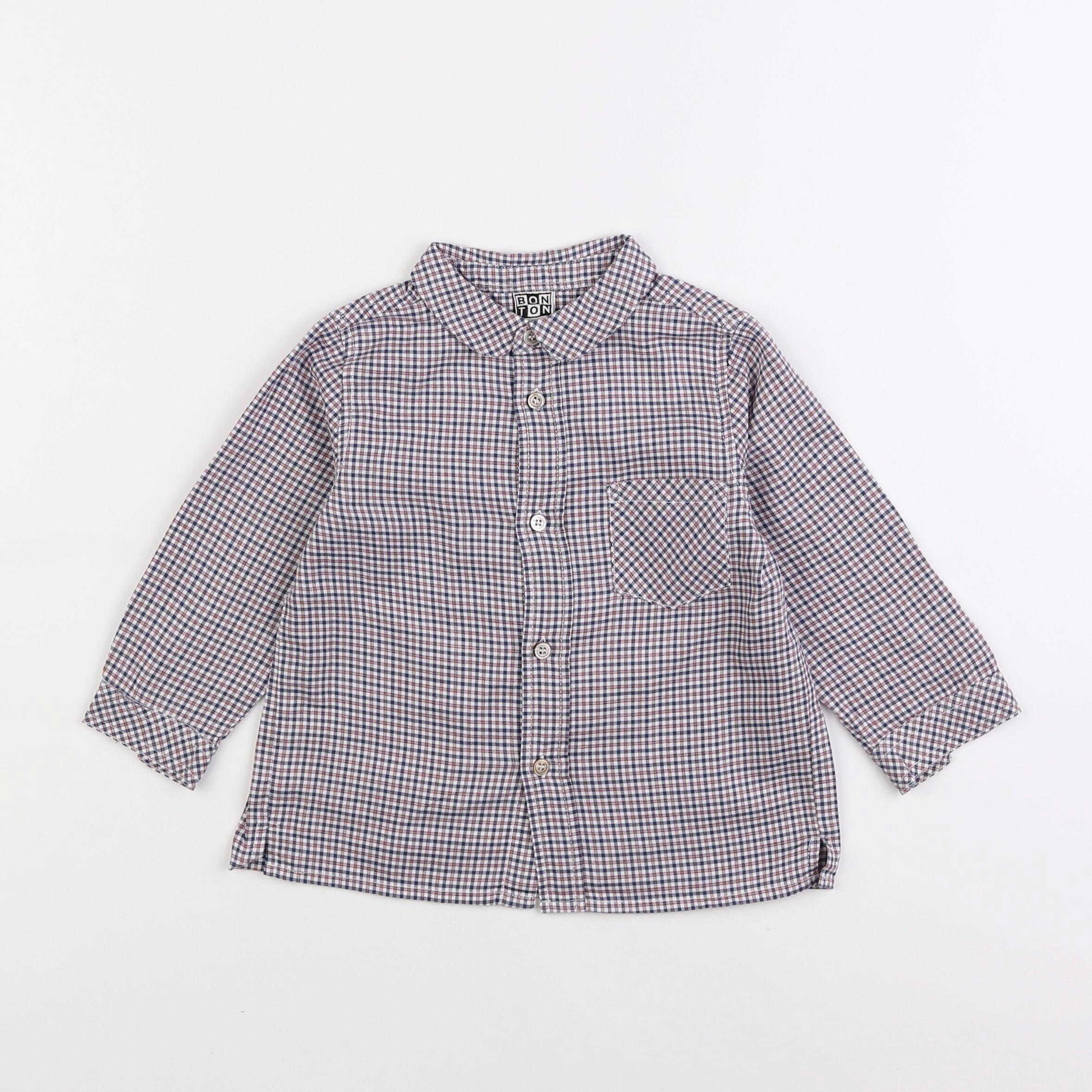 Bonton - chemise bleu, rouge - 2 ans