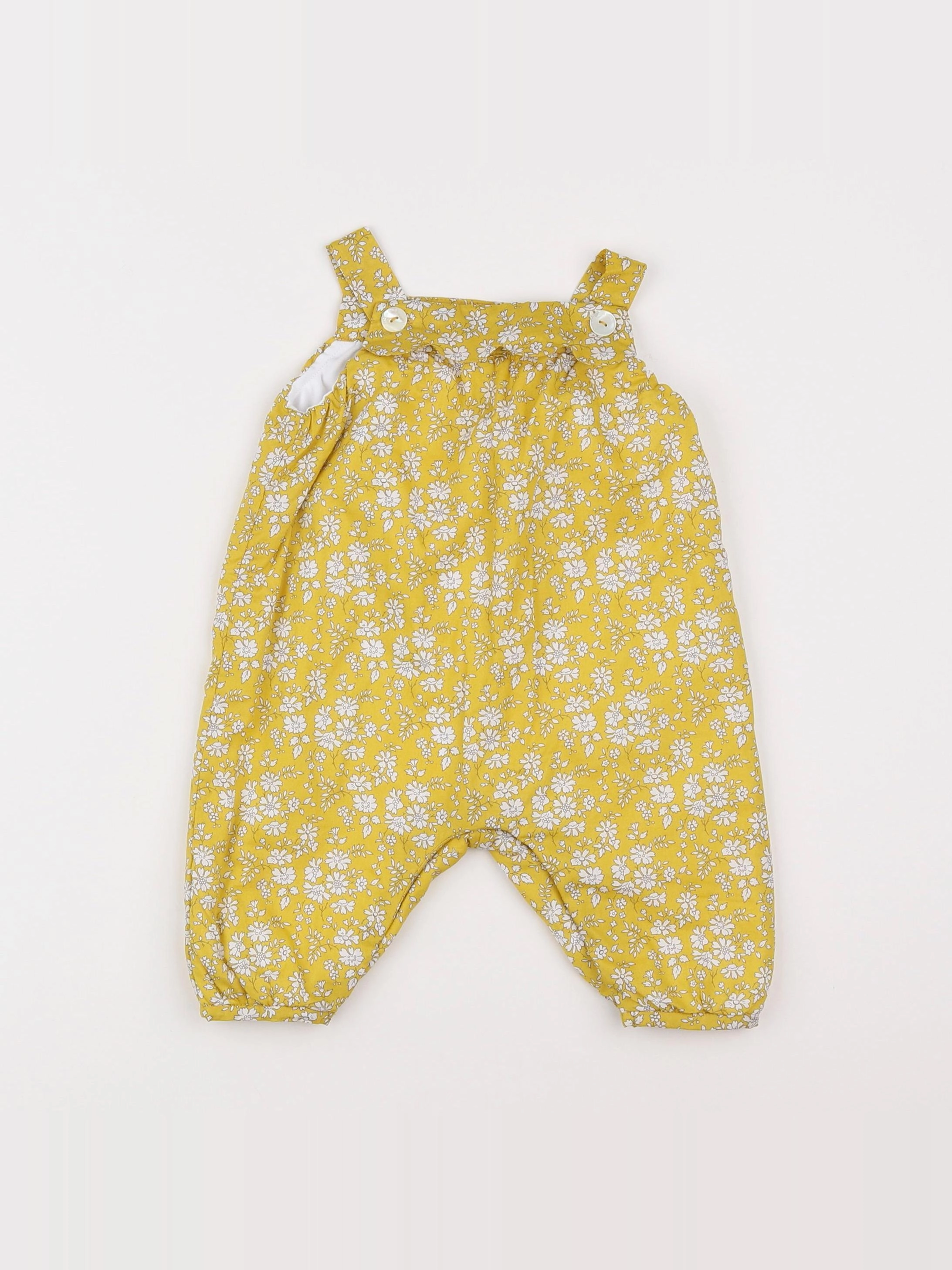 Jacadi - salopette doublé, liberty jaune - 3 mois
