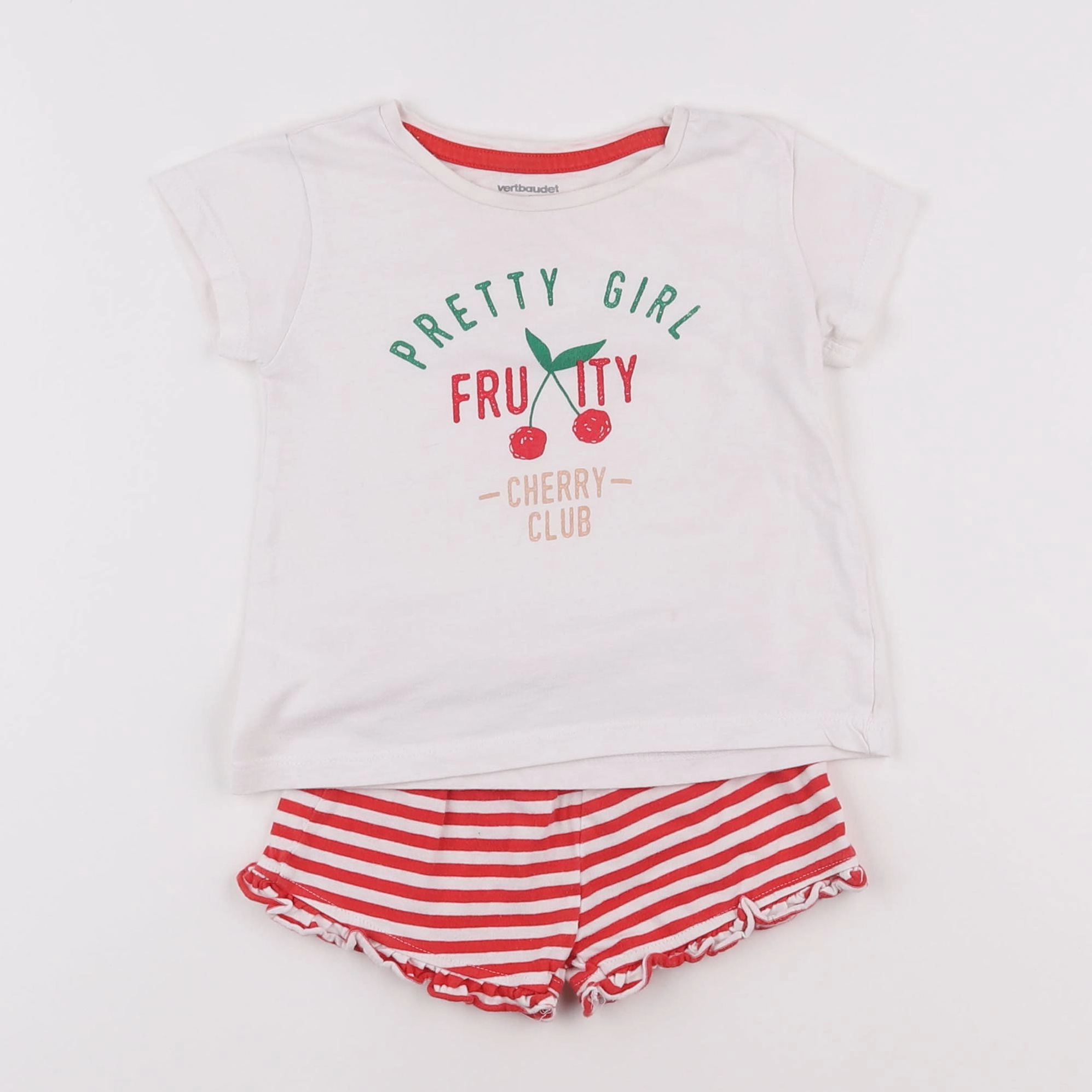 Vertbaudet - pyjama coton blanc, rouge - 2 ans