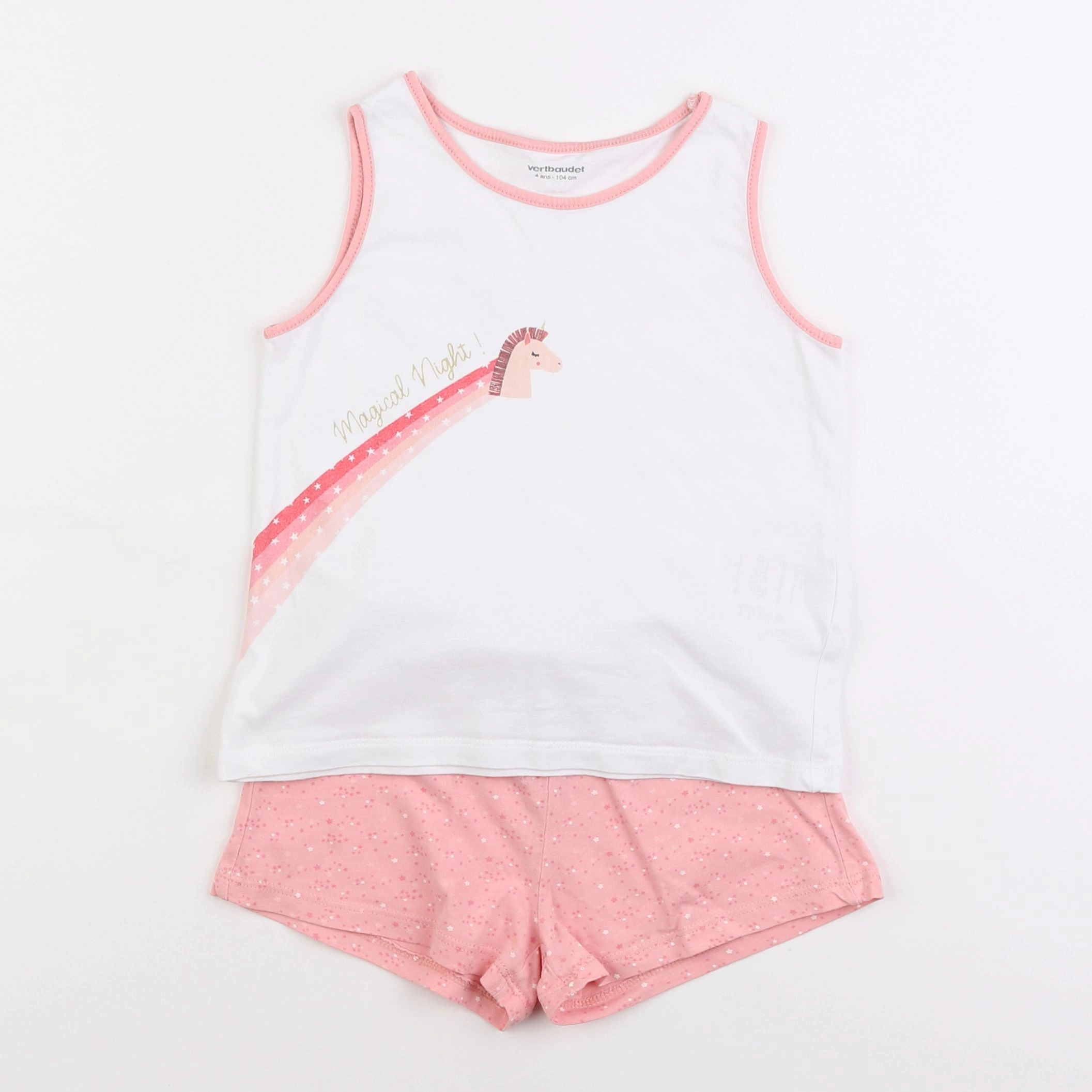 Vertbaudet - pyjama coton blanc, rose - 4 ans