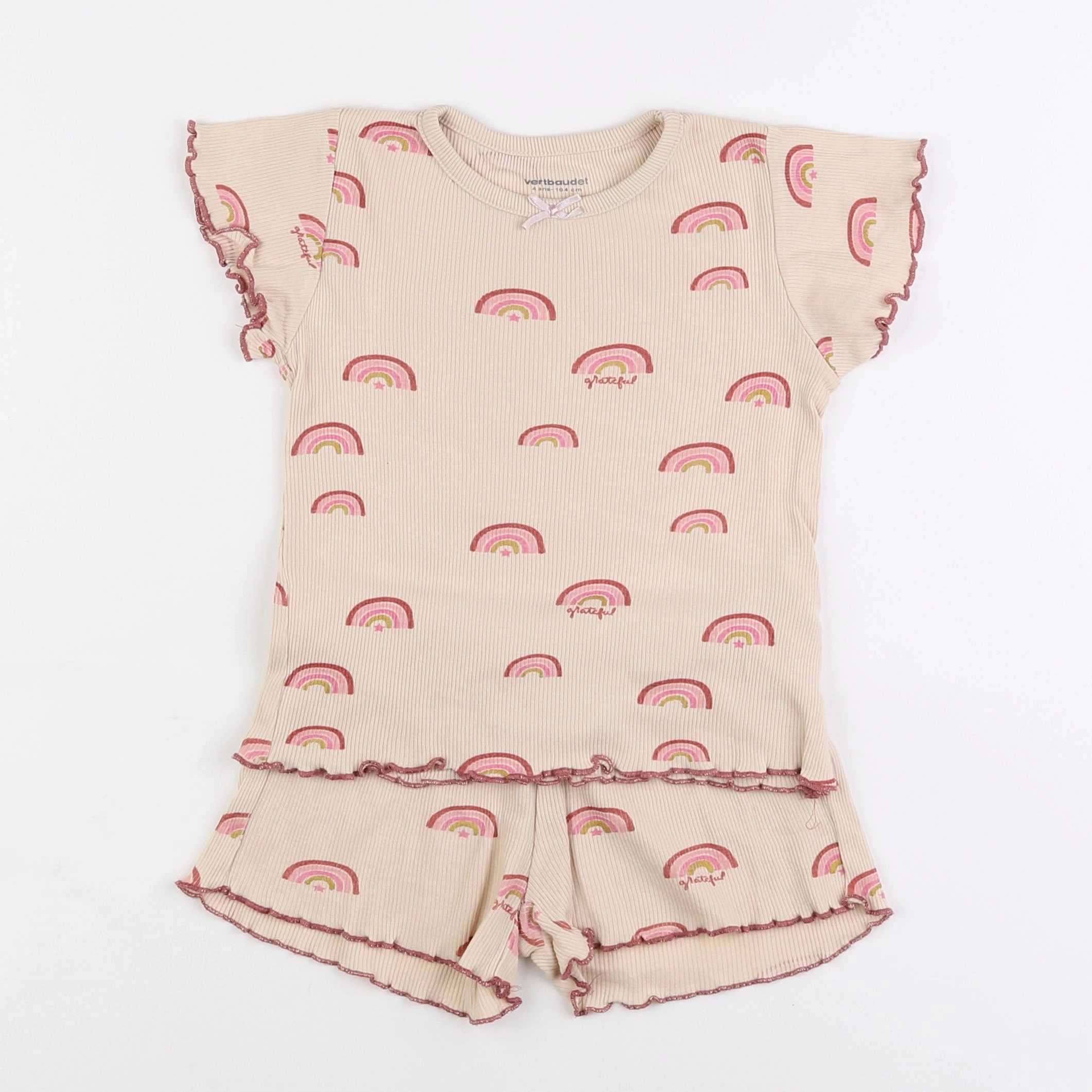 Vertbaudet - pyjama coton rose, beige - 4 ans