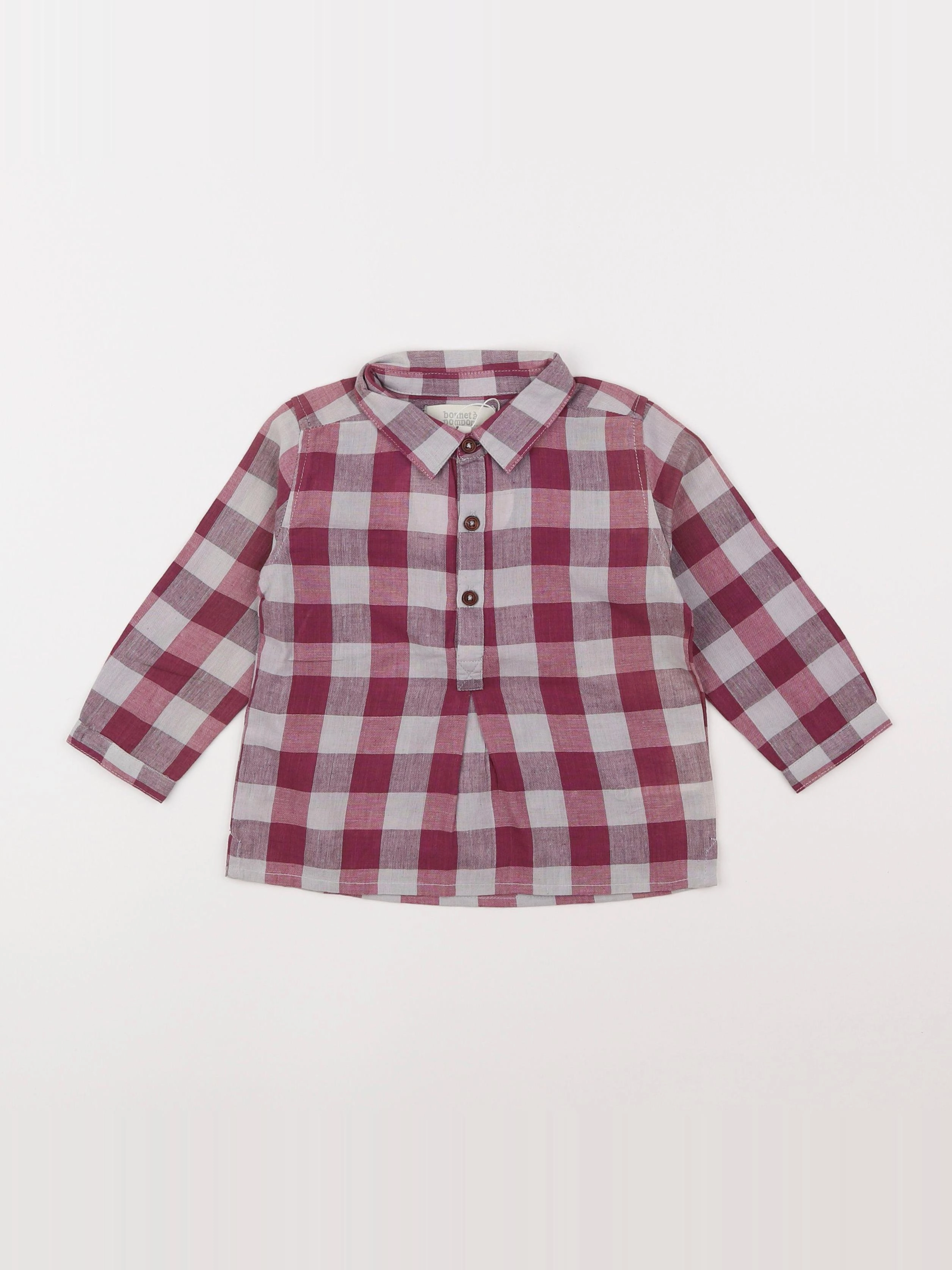 Bonnet à Pompon - chemise rouge - 12 mois