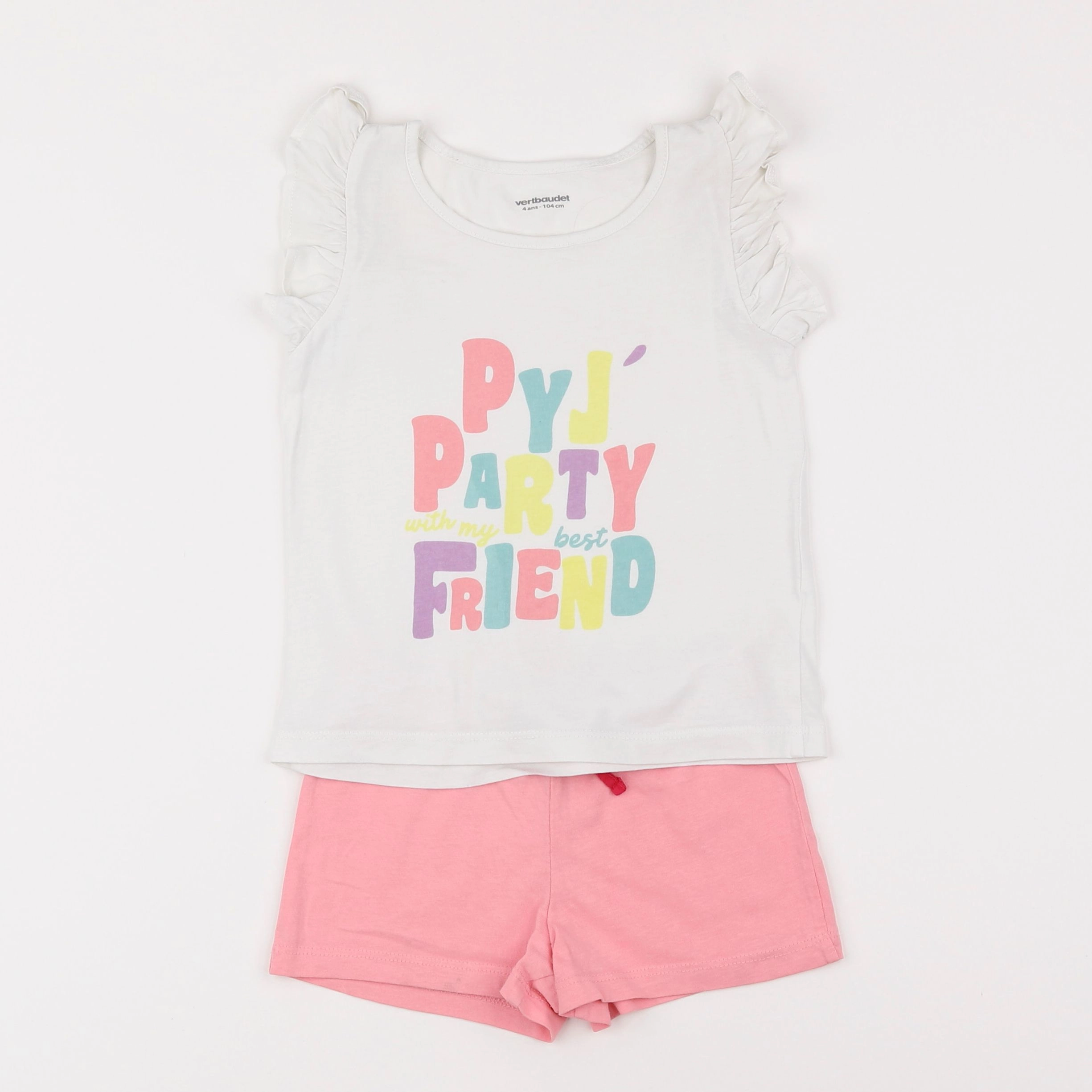 Vertbaudet - pyjama coton blanc, rose - 4 ans