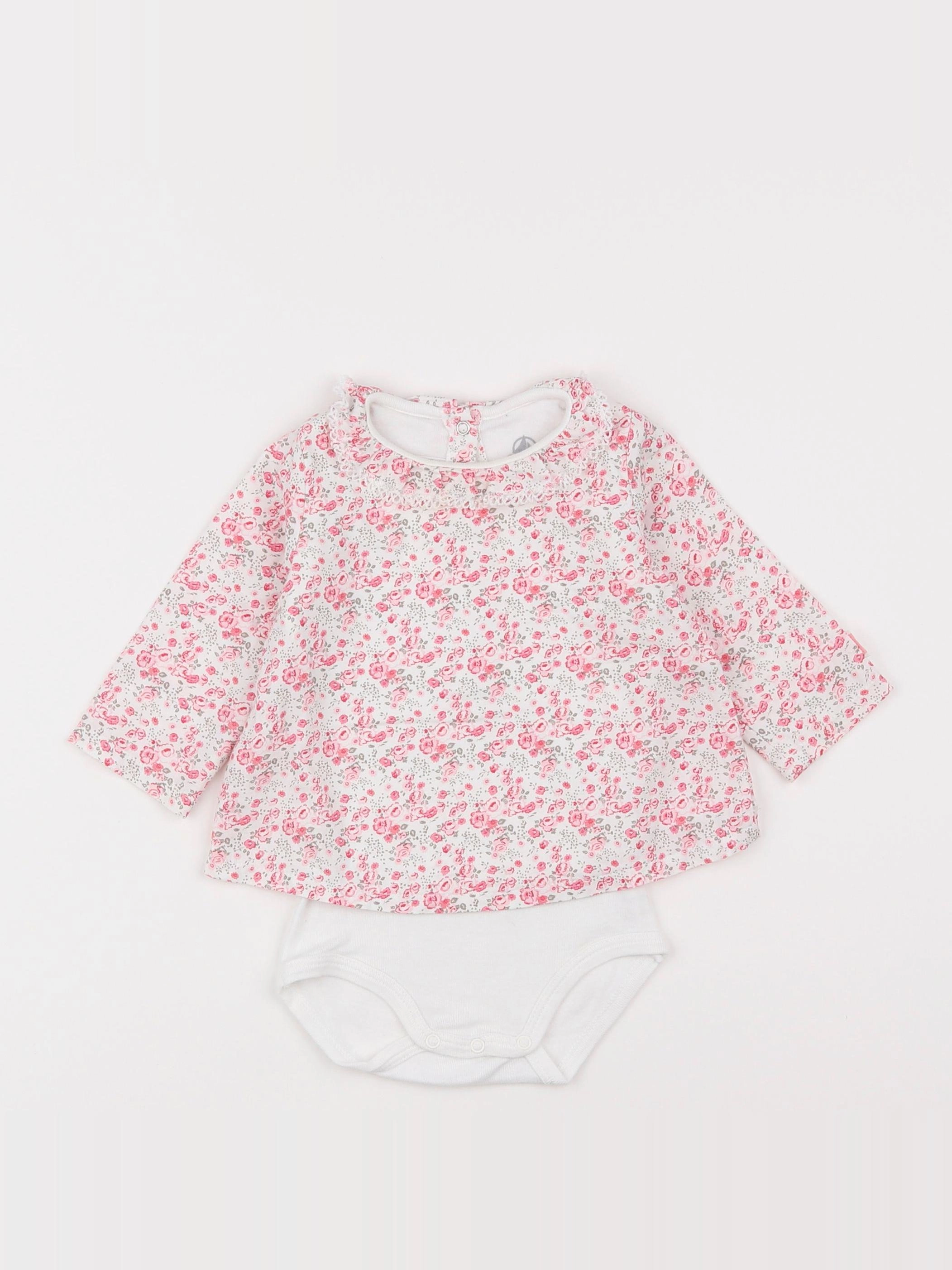 Petit Bateau - body blouse blanc, rose - 6 mois