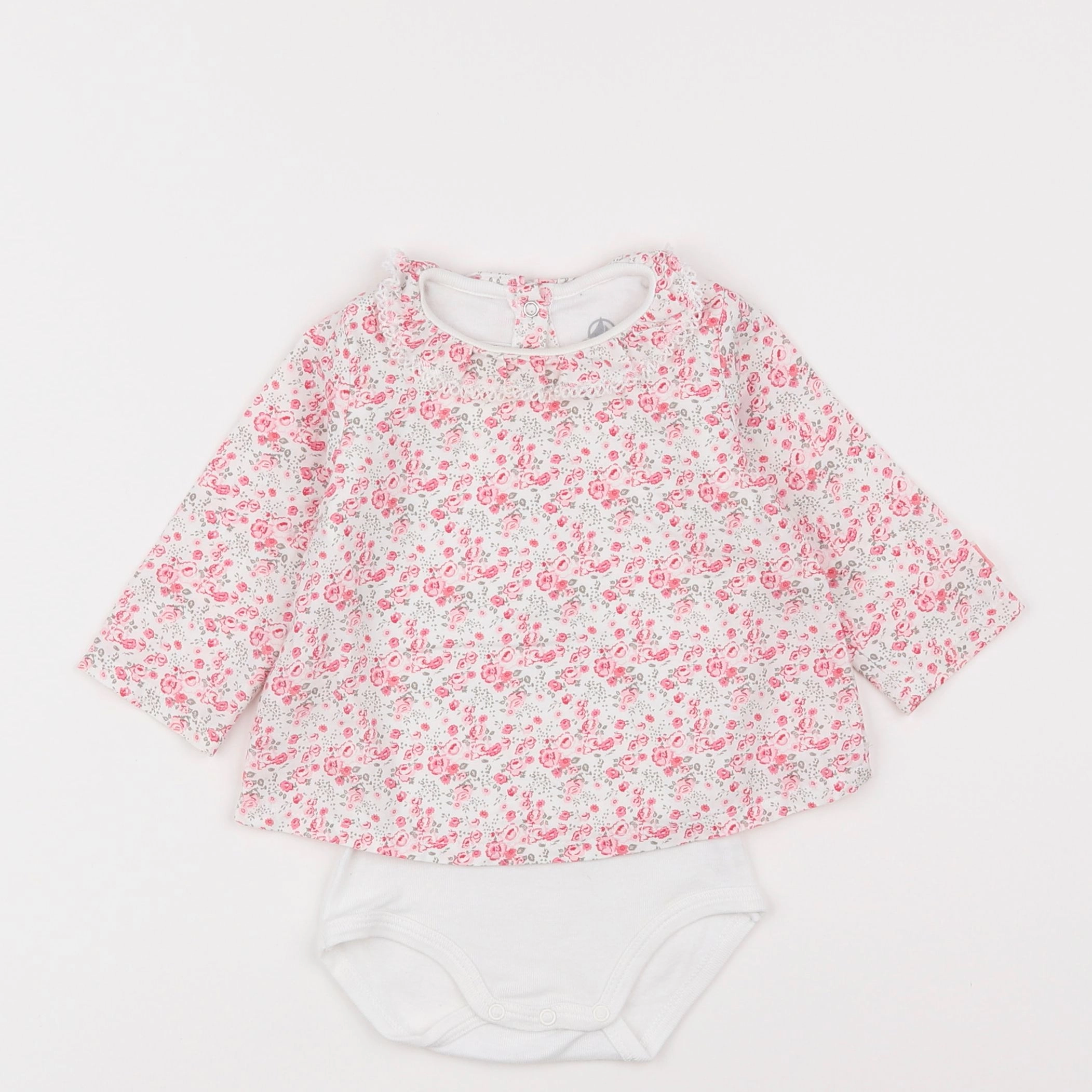 Petit Bateau - body blouse blanc, rose - 6 mois