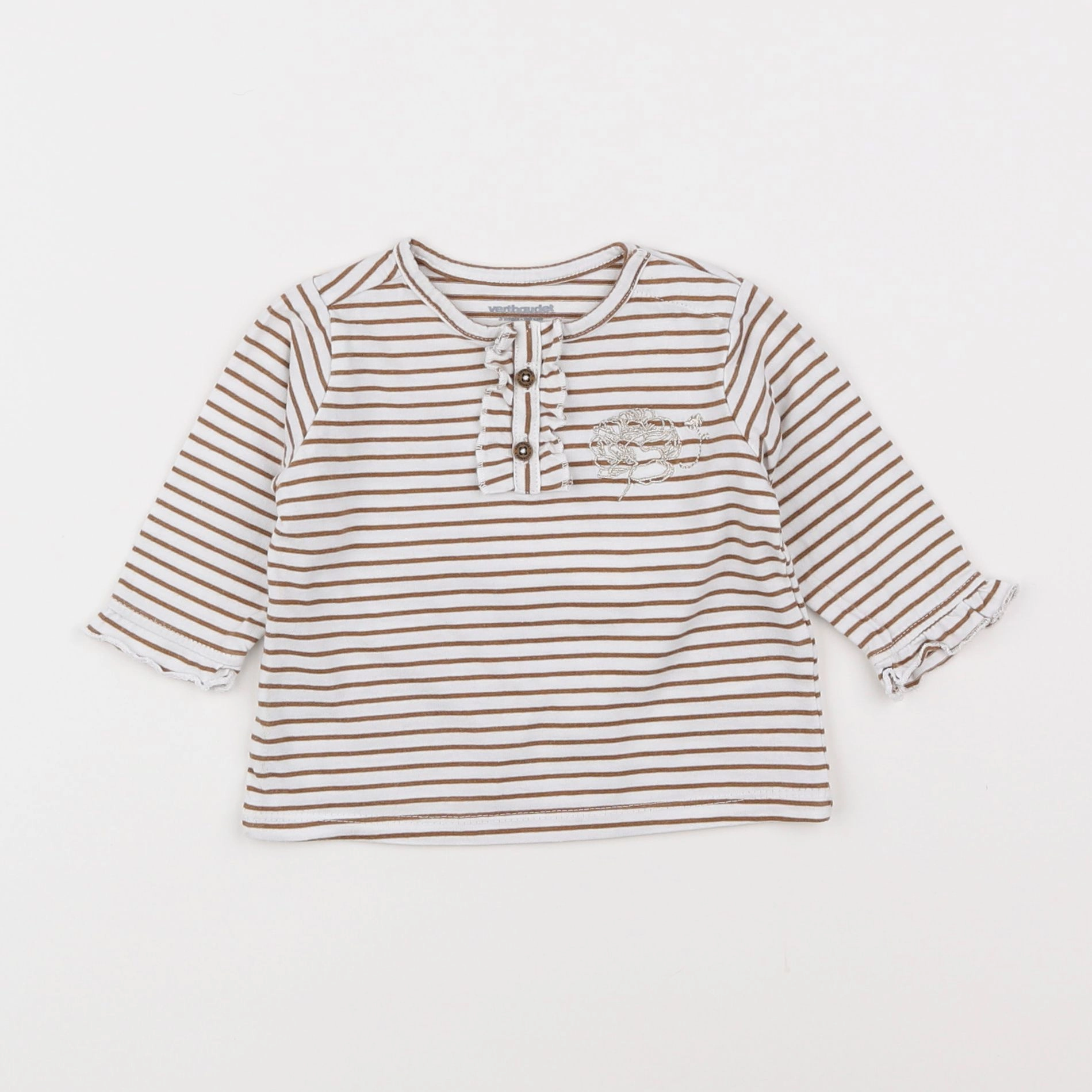 Vertbaudet - tee-shirt blanc, marron - 3 mois