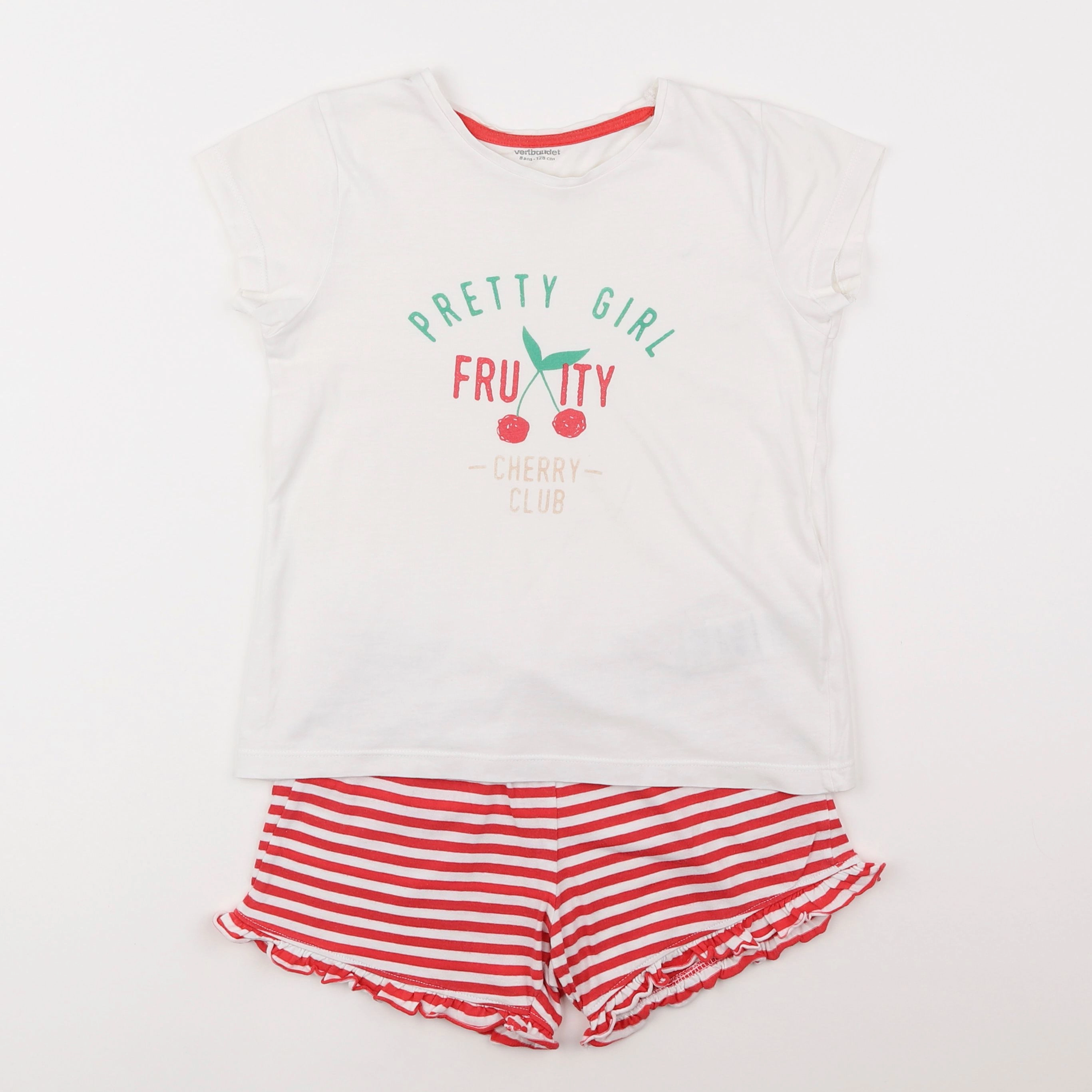 Vertbaudet - pyjama coton blanc, rouge - 8 ans