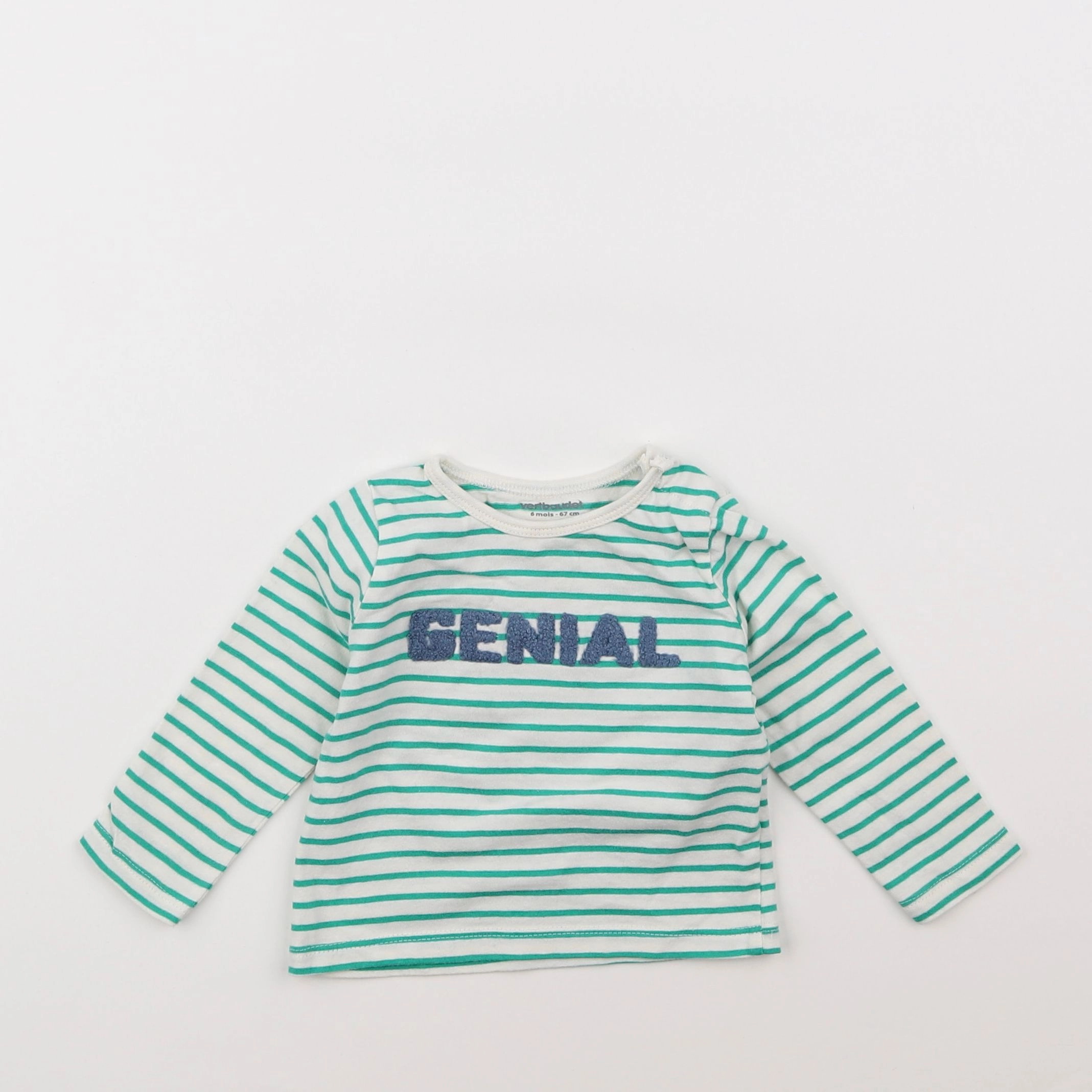 Vertbaudet - tee-shirt blanc, vert - 6 mois