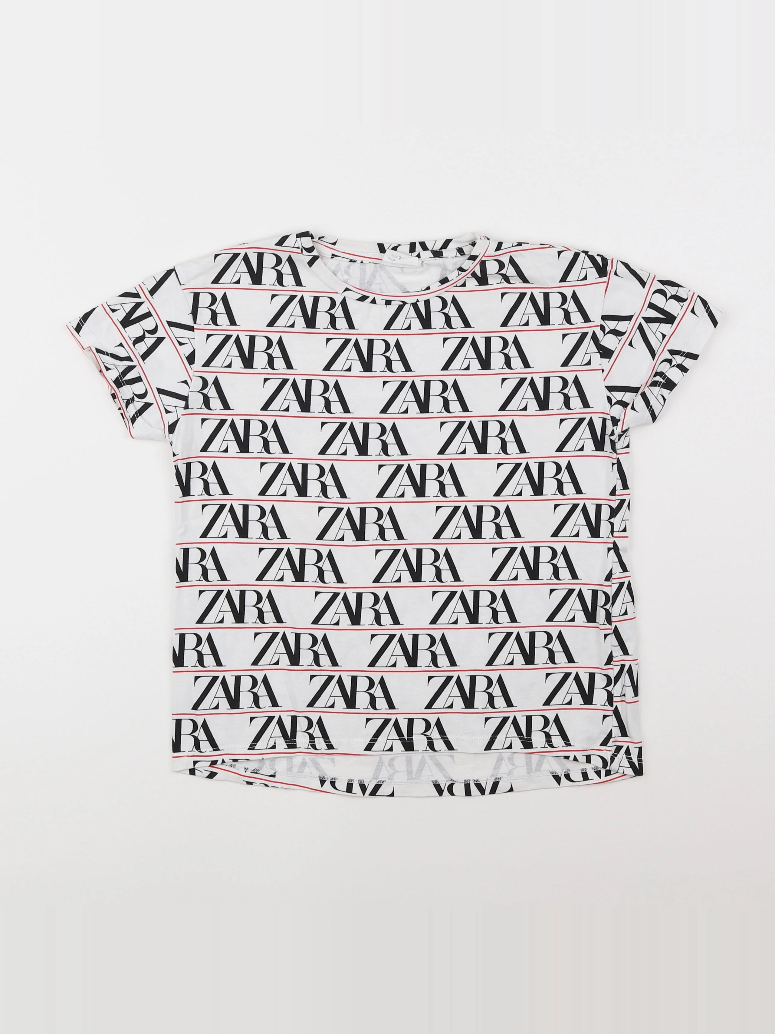 Zara - tee-shirt blanc, noir - 7 ans