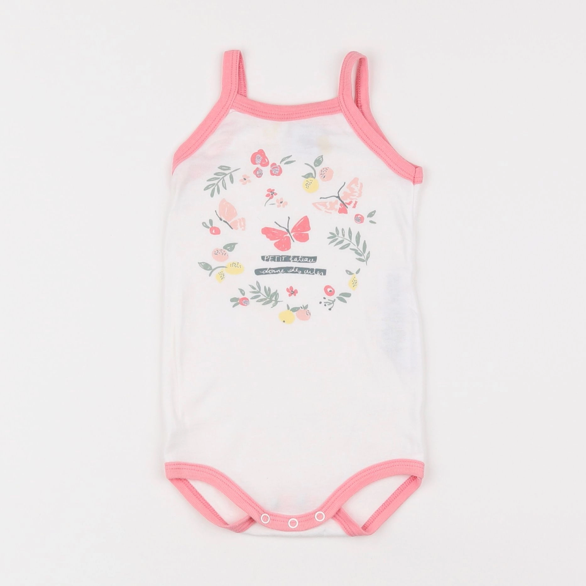 Petit Bateau - body blanc, rose - 12 mois