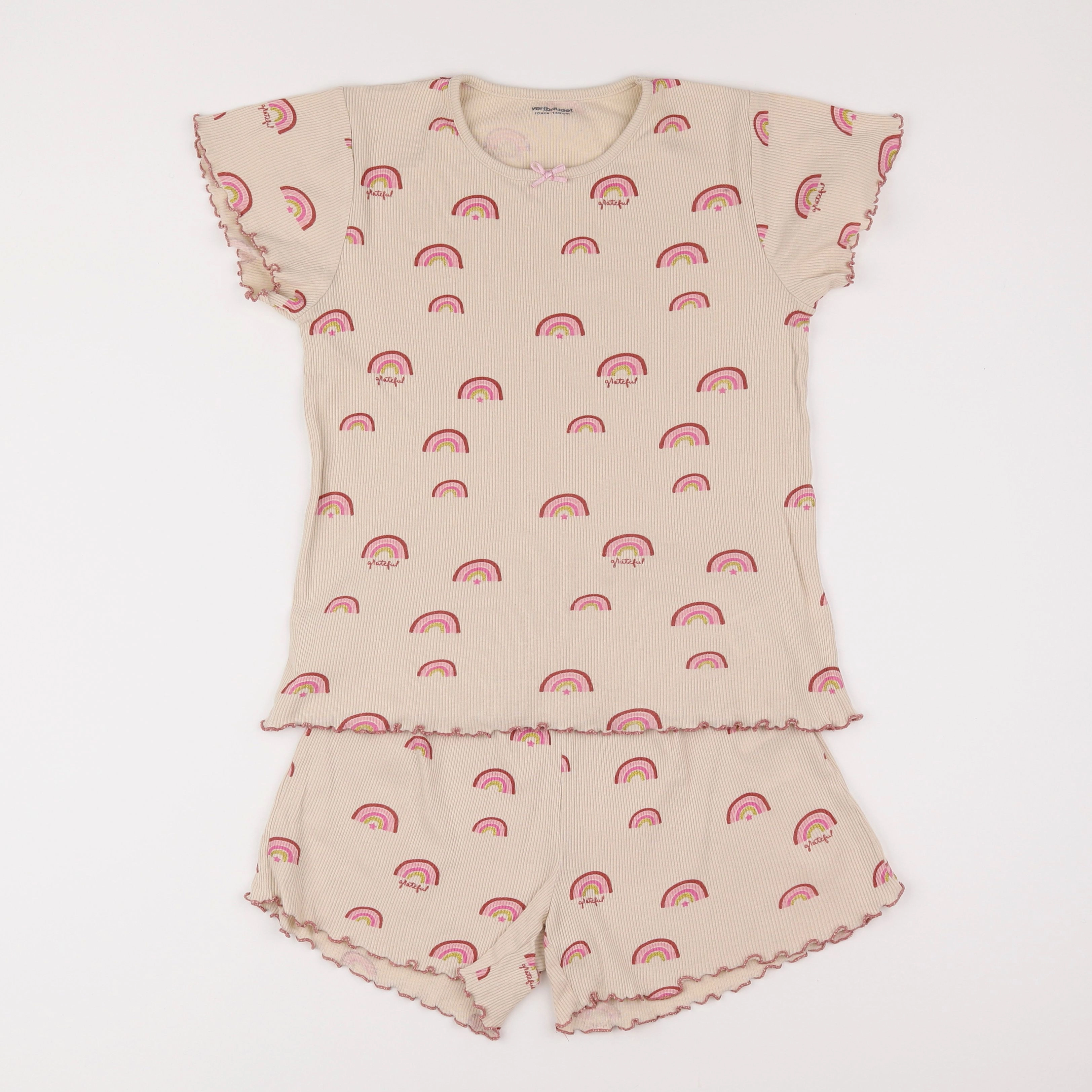 Vertbaudet - pyjama coton beige, rose - 10 ans