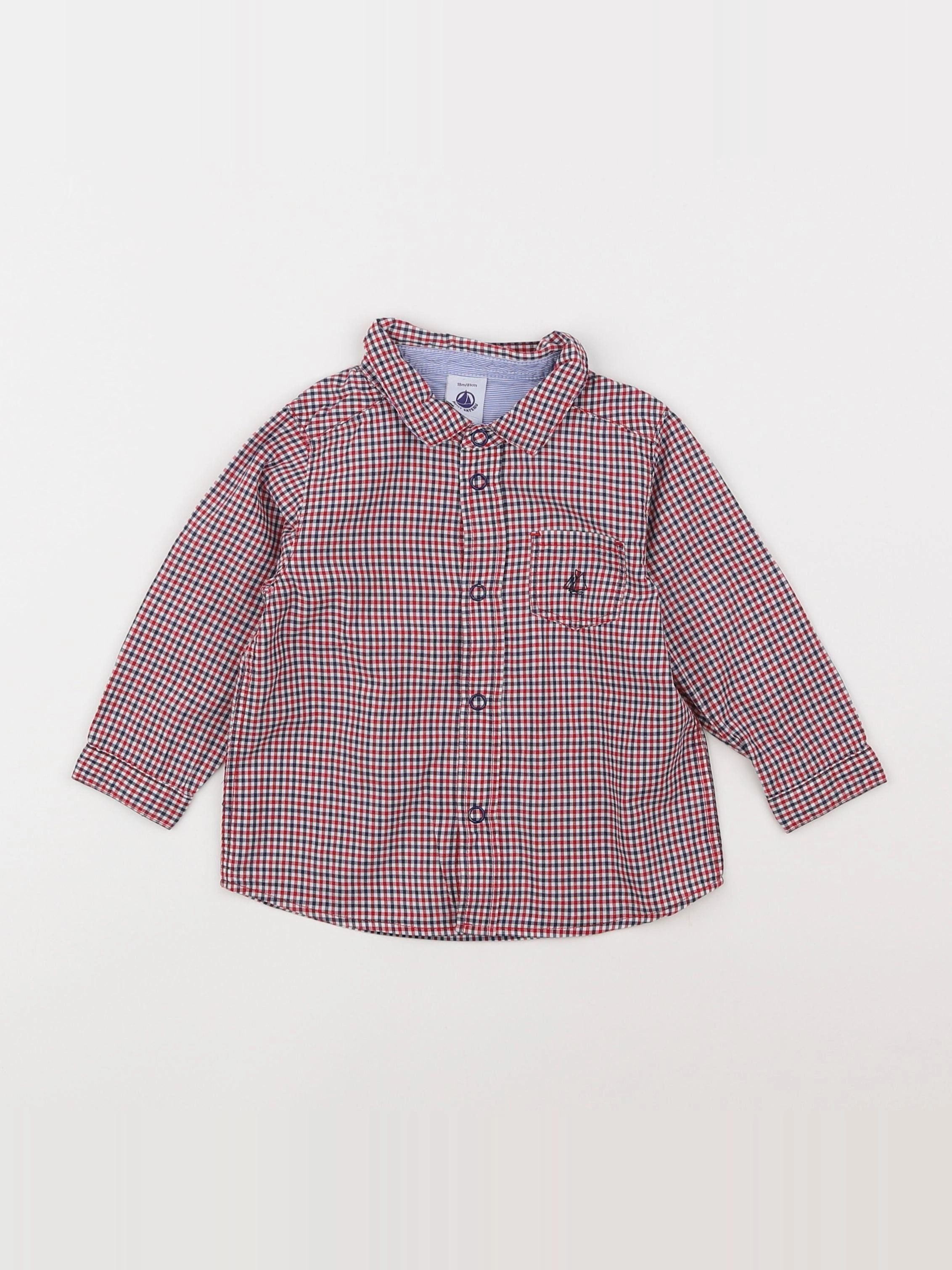 Petit Bateau - chemise rouge, bleu - 18 mois