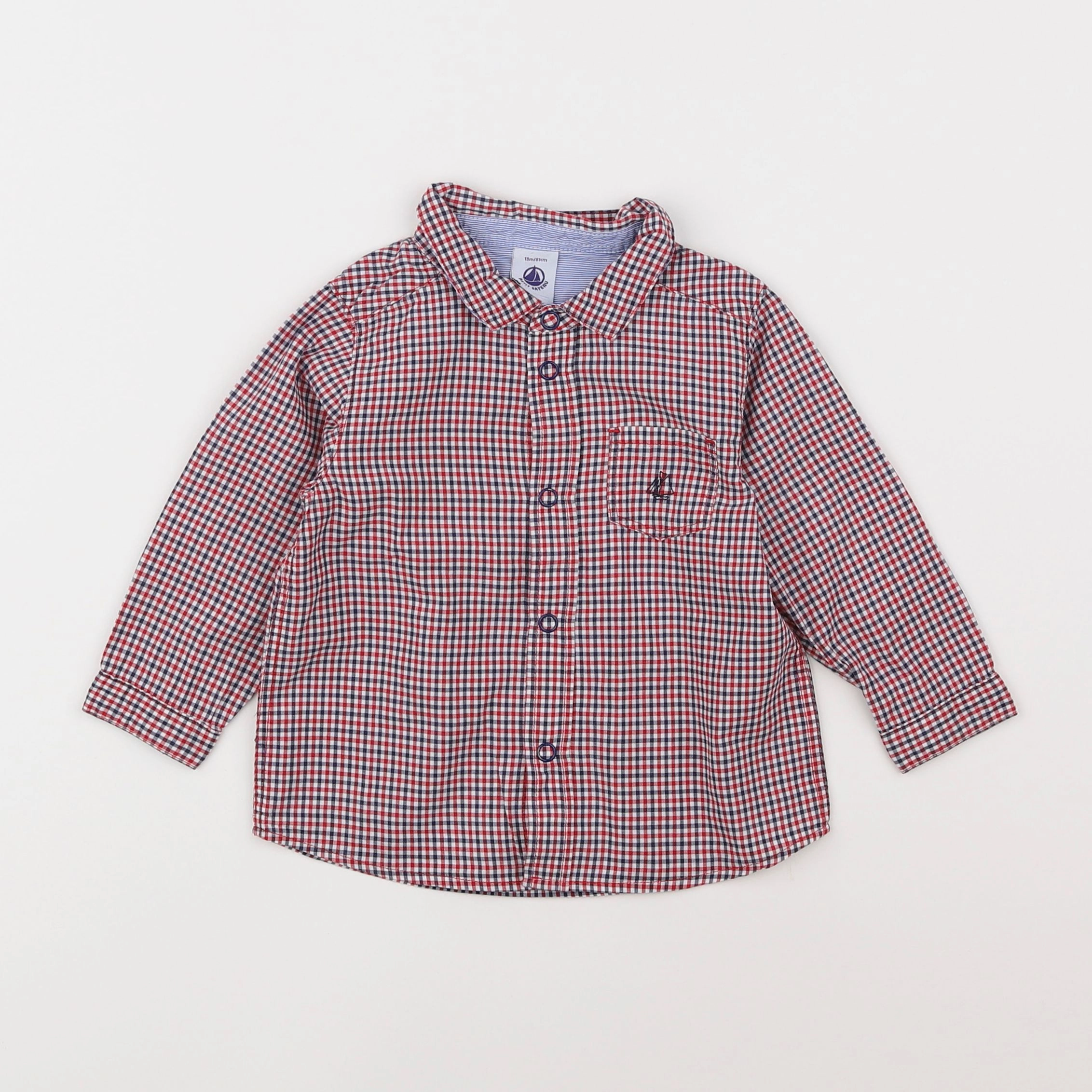 Petit Bateau - chemise rouge, bleu - 18 mois