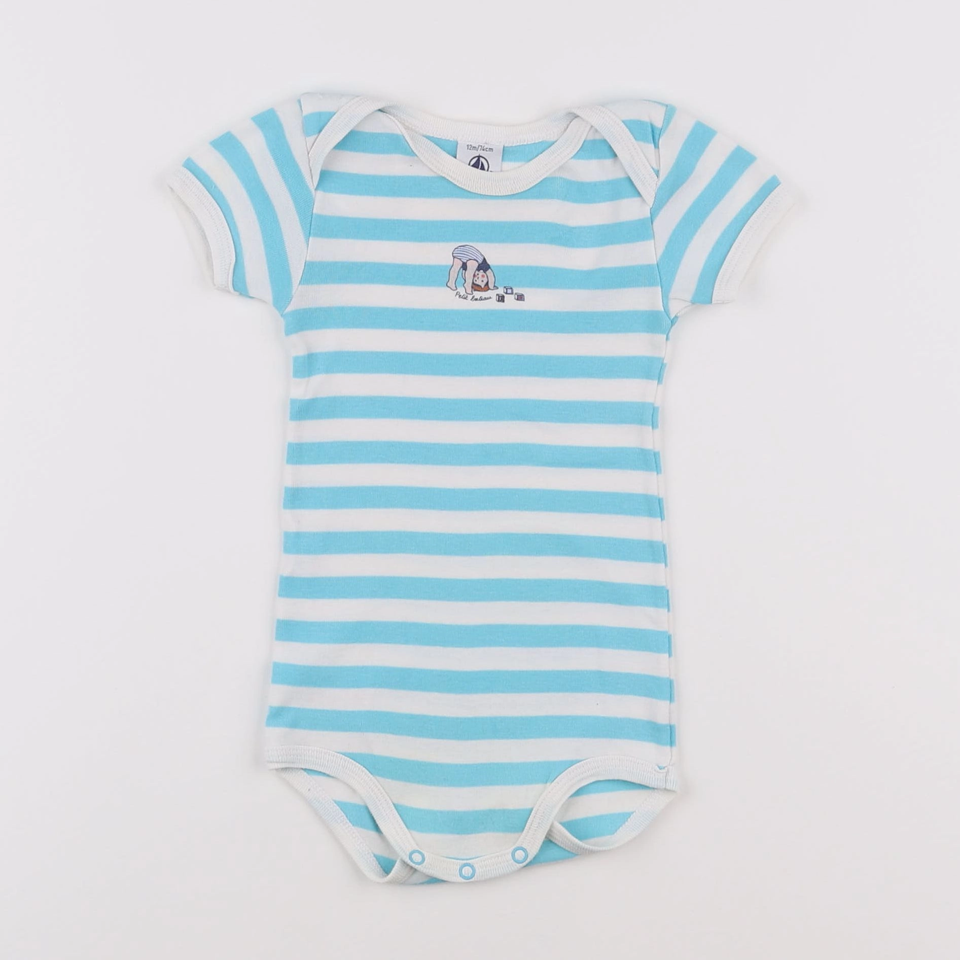 Petit Bateau - body bleu, blanc - 12 mois