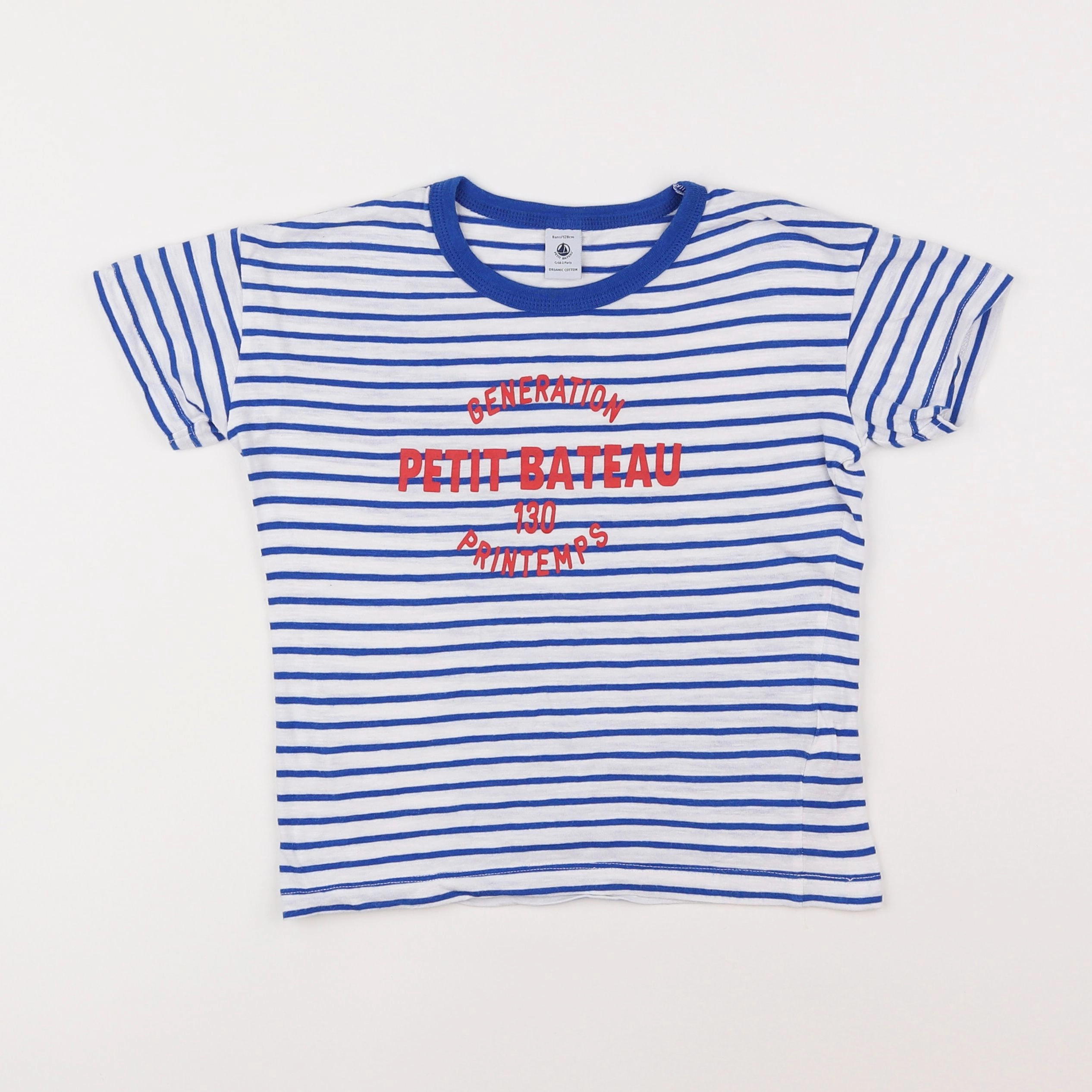 Petit Bateau - tee-shirt bleu, blanc - 8 ans