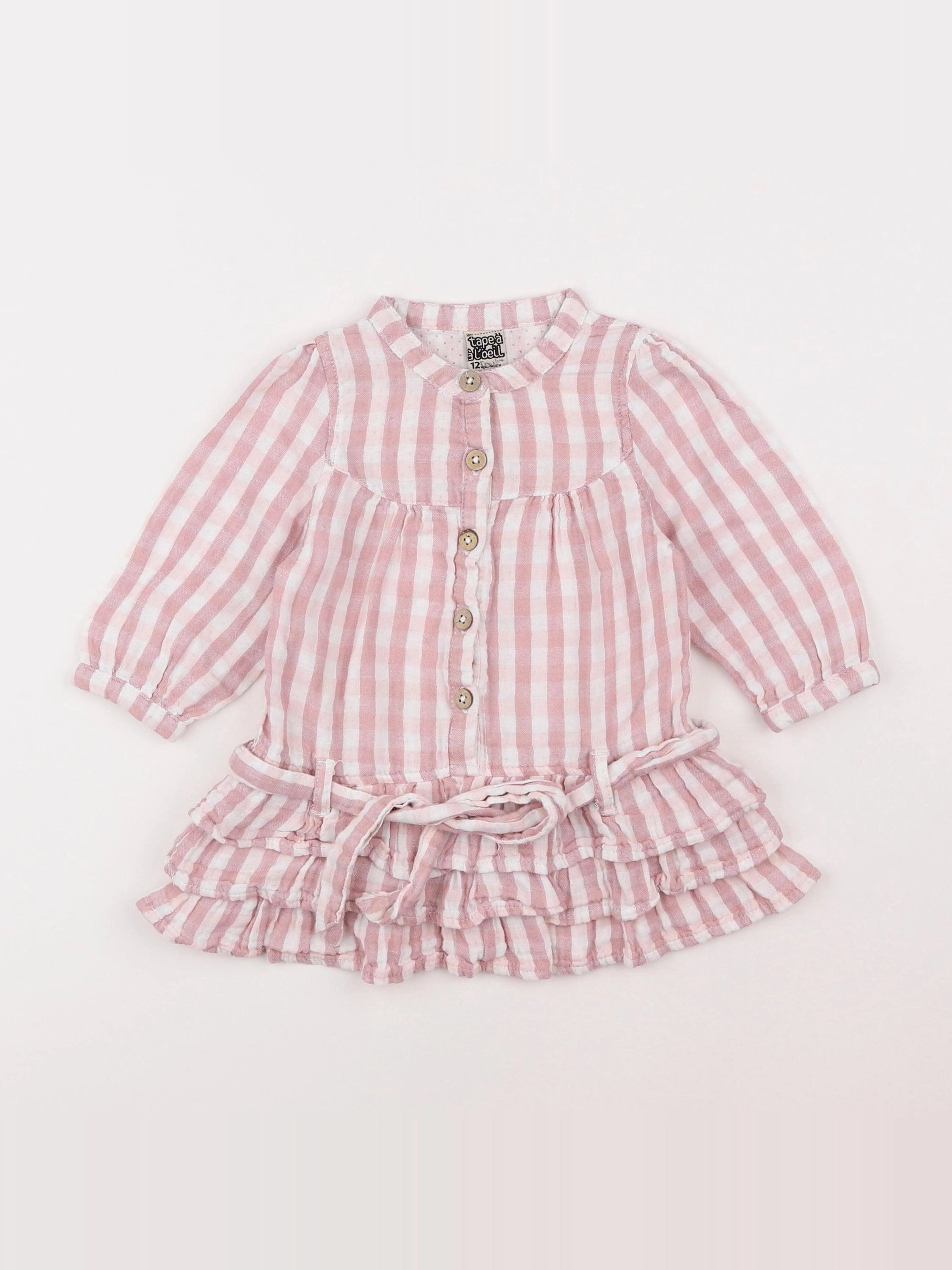 Tape à l'oeil - robe blanc, rose - 12 mois