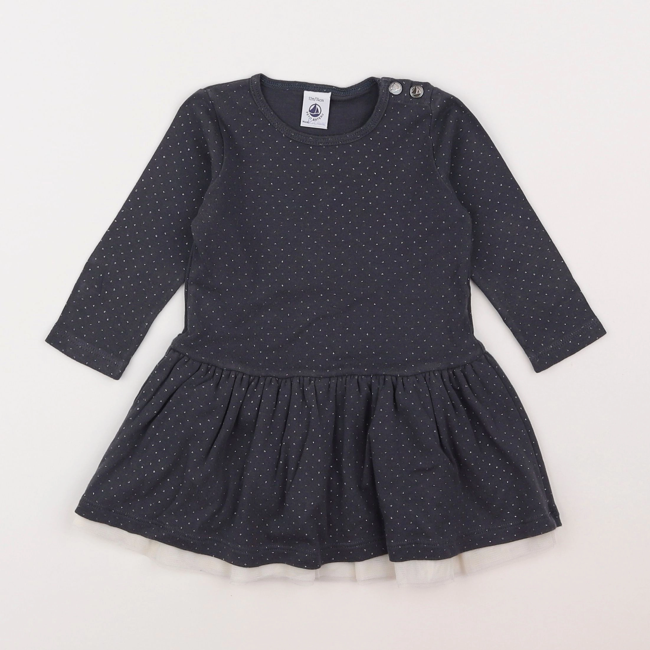 Petit Bateau - robe gris - 12 mois