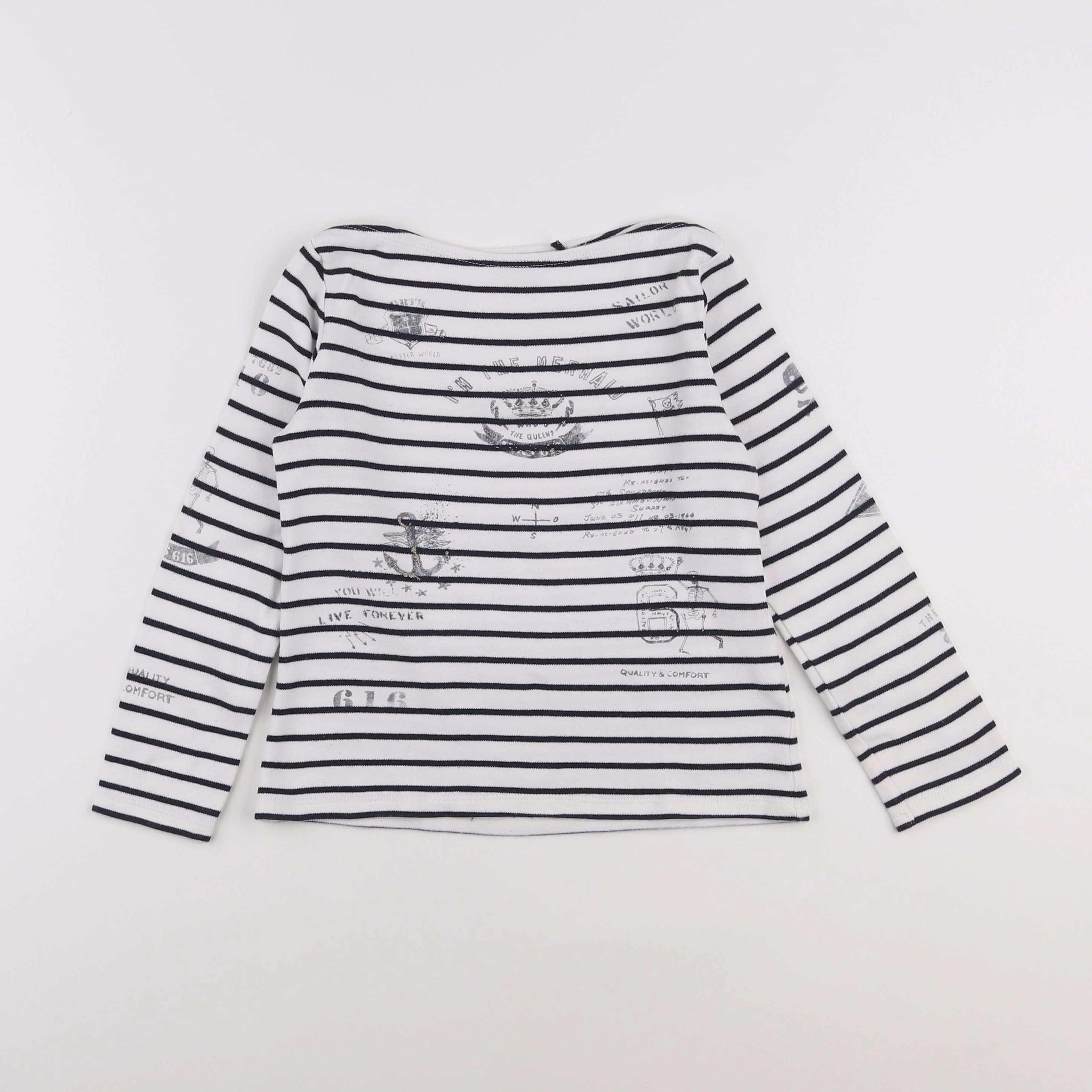 IKKS - tee-shirt blanc, bleu - 8 ans