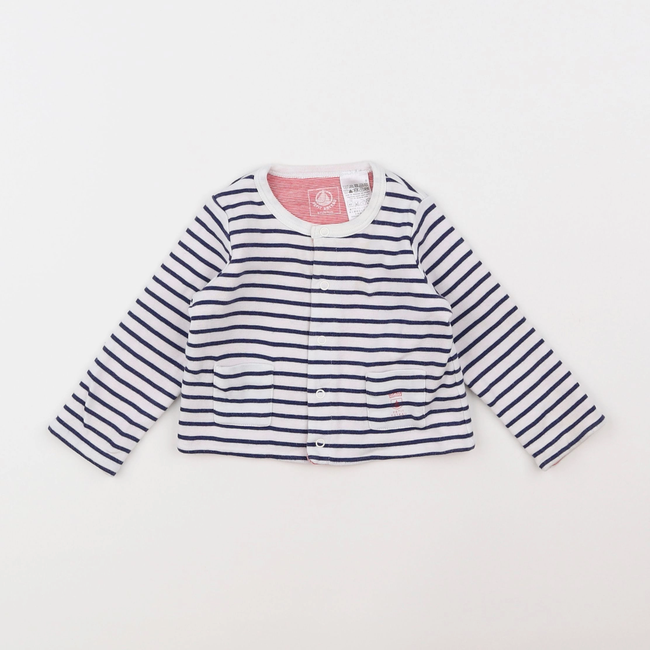 Petit Bateau - gilet blanc, bleu - 9/12 mois