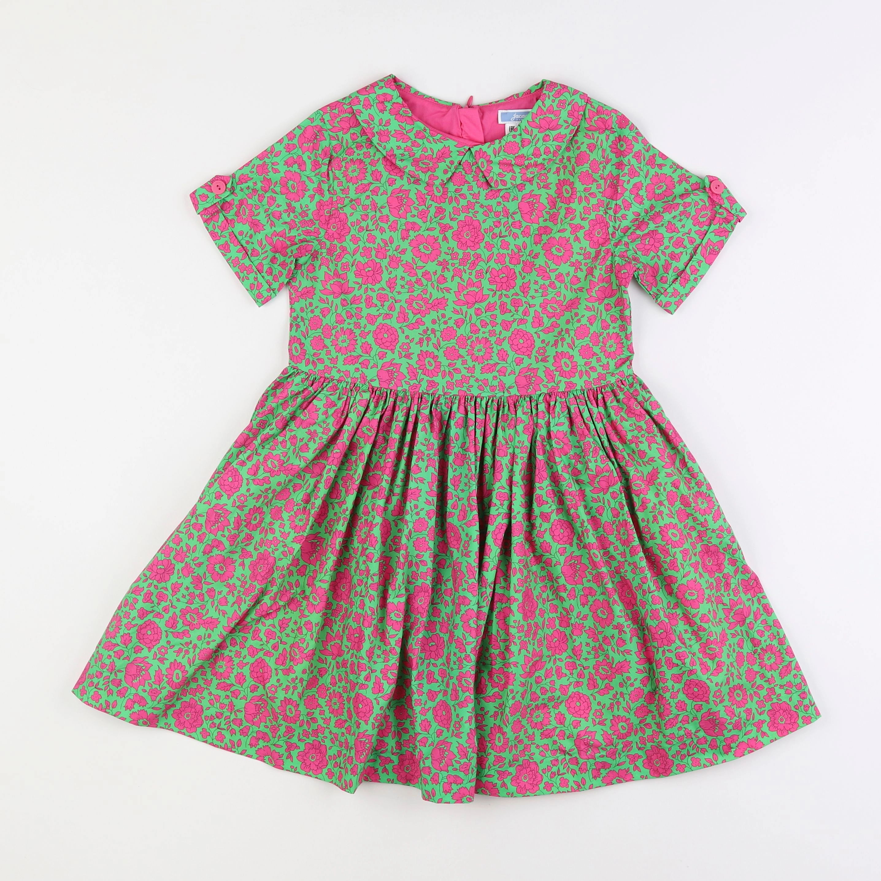 Jacadi - robe liberty vert, rose - 6 ans