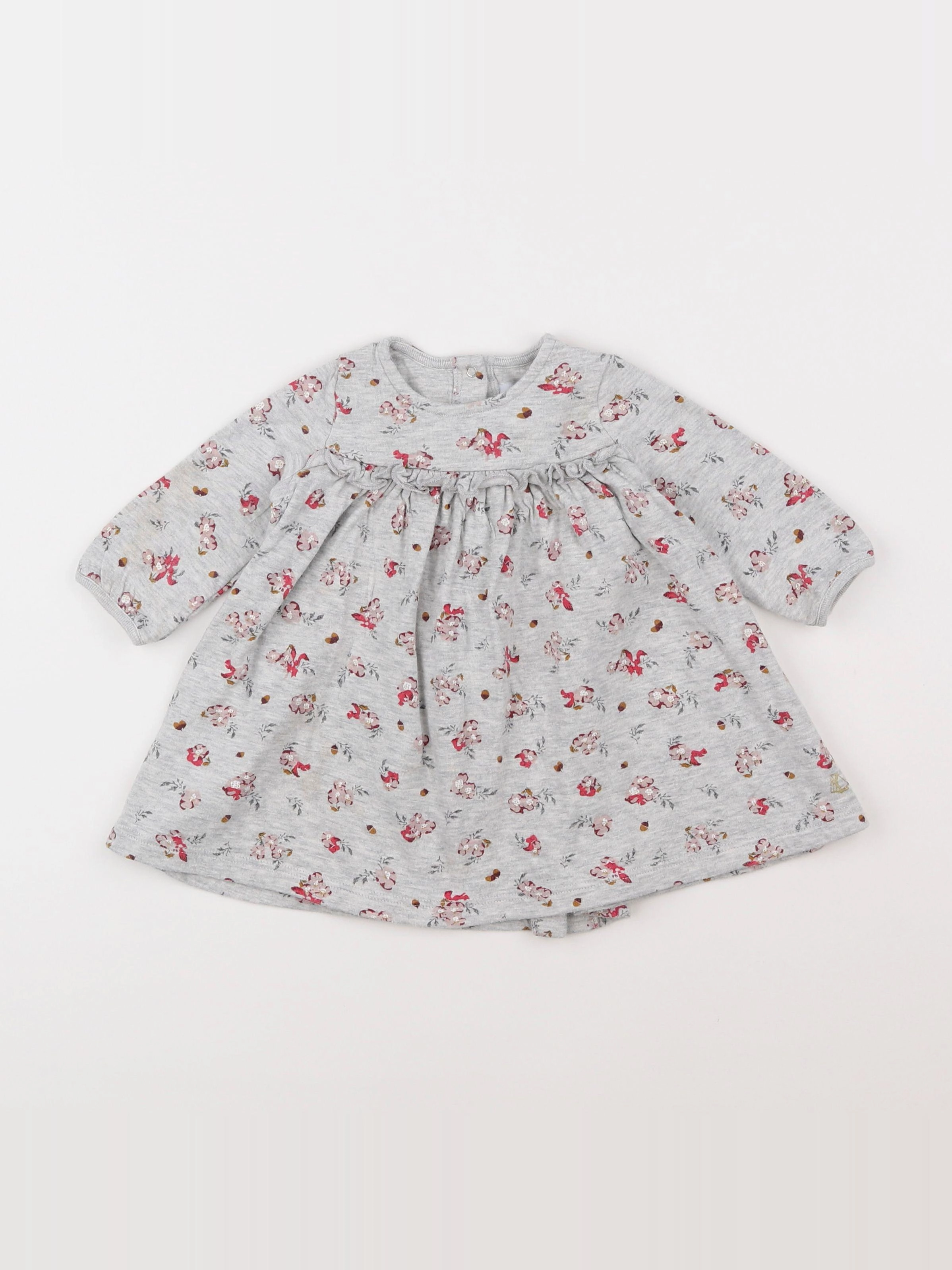 Petit Bateau - robe gris, rose - 6 mois