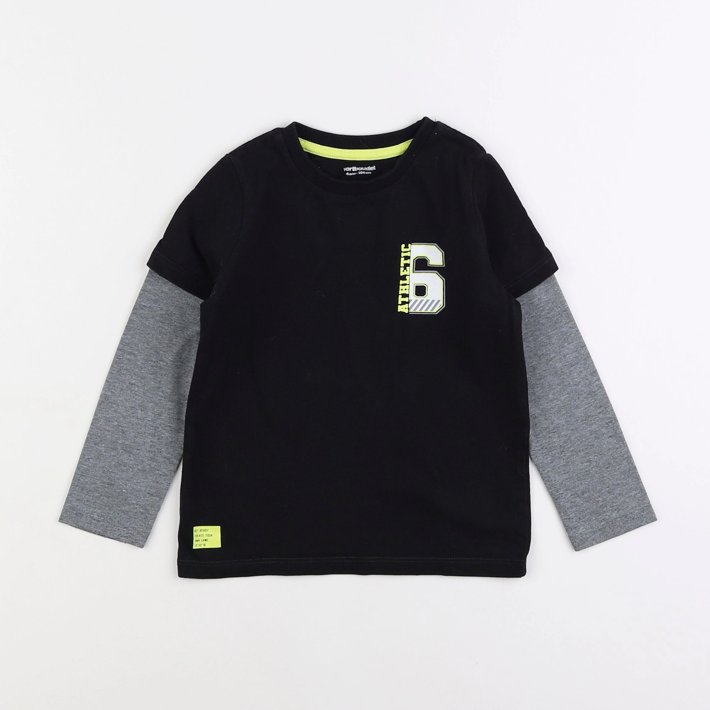 Vertbaudet - tee-shirt imprimé au dos noir, gris - 4 ans