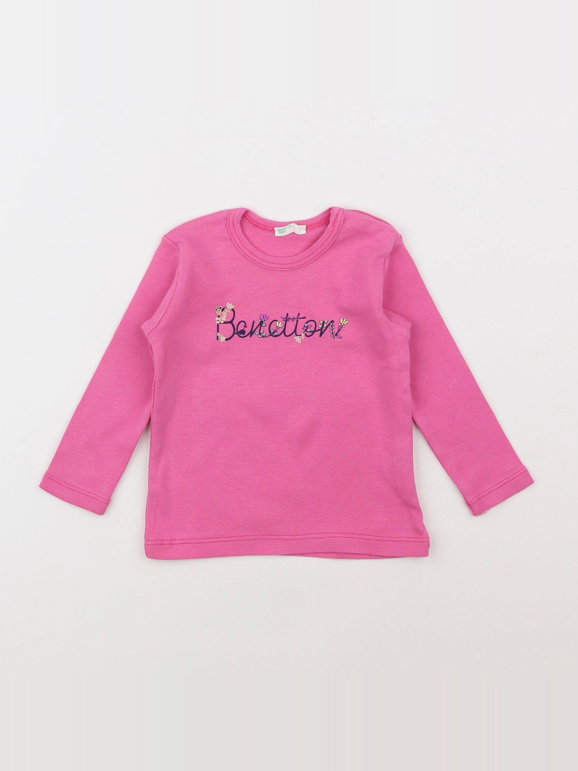 Benetton - tee-shirt rose - 6/9 mois