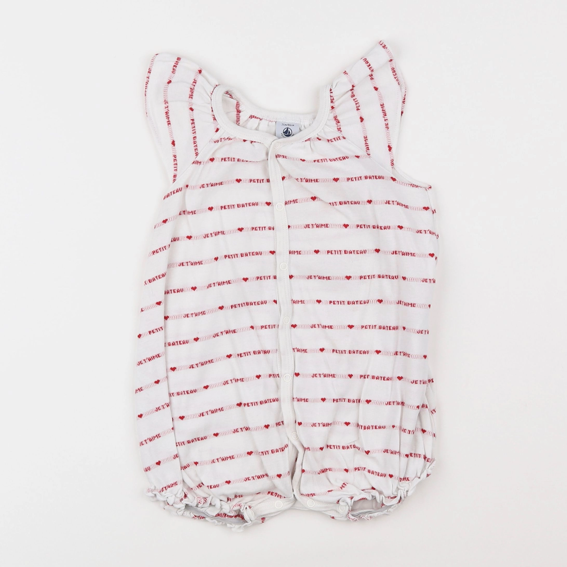 Petit Bateau - pyjama coton blanc, rouge - 2 ans