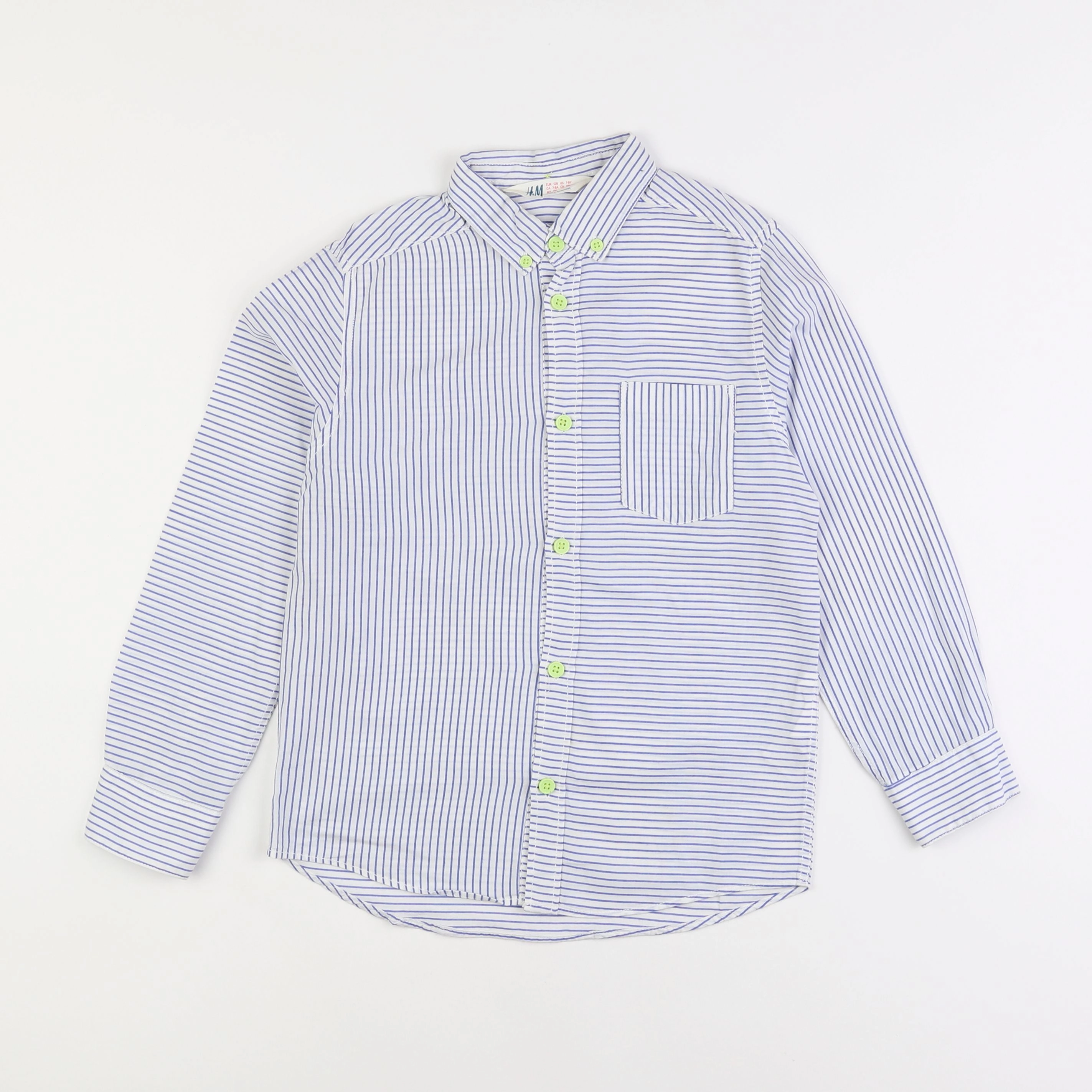 H&M - chemise blanc, bleu - 7/8 ans