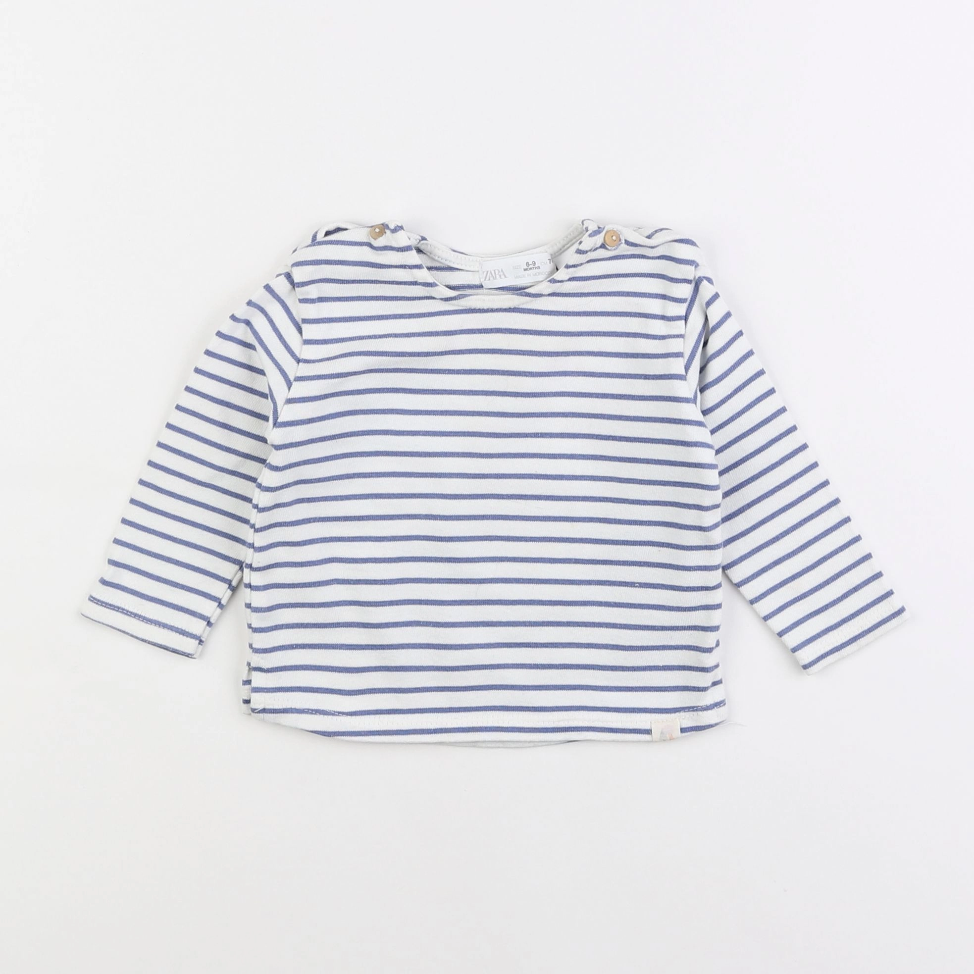 Zara - tee-shirt blanc, bleu - 6/9 mois
