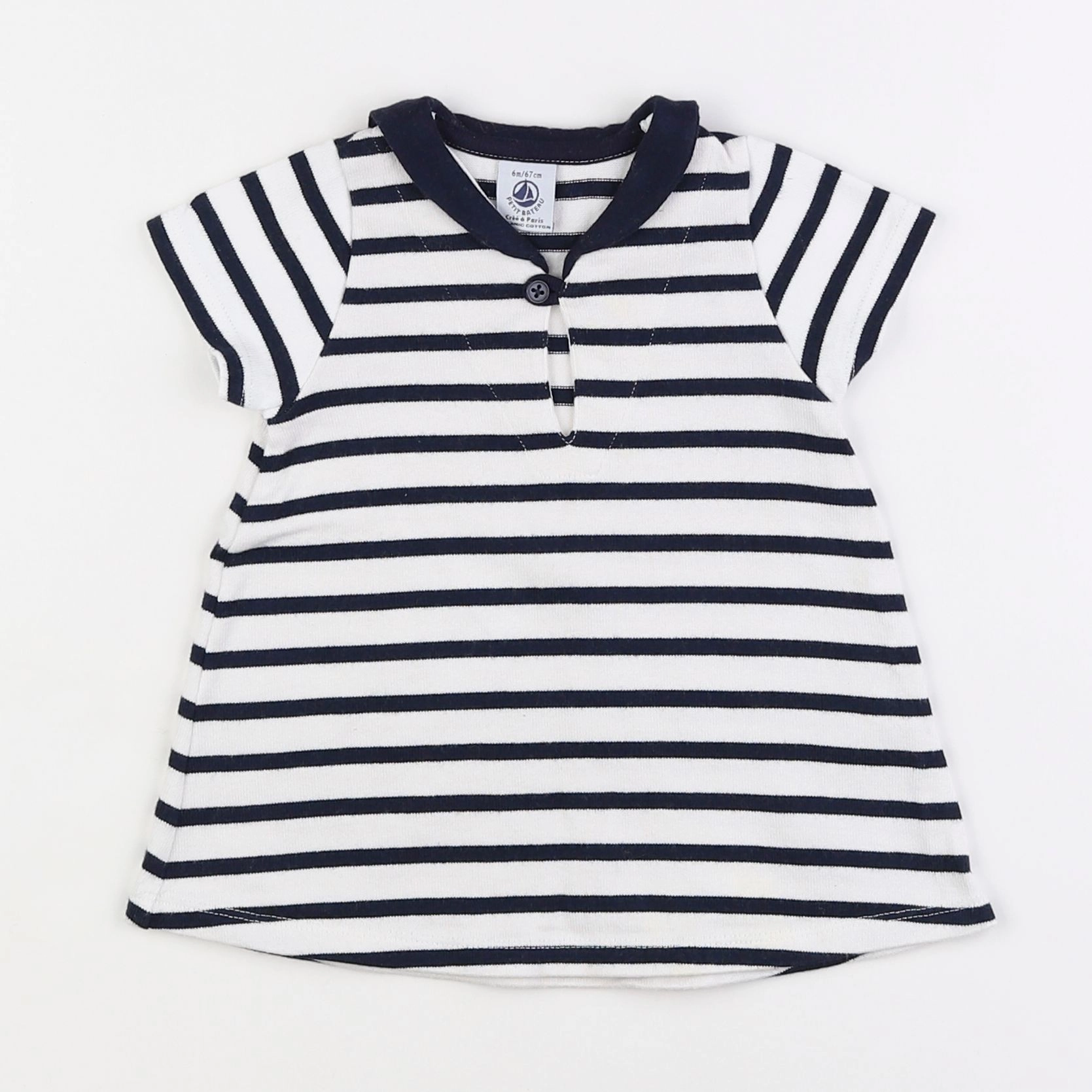 Petit Bateau - robe blanc, bleu - 6 mois