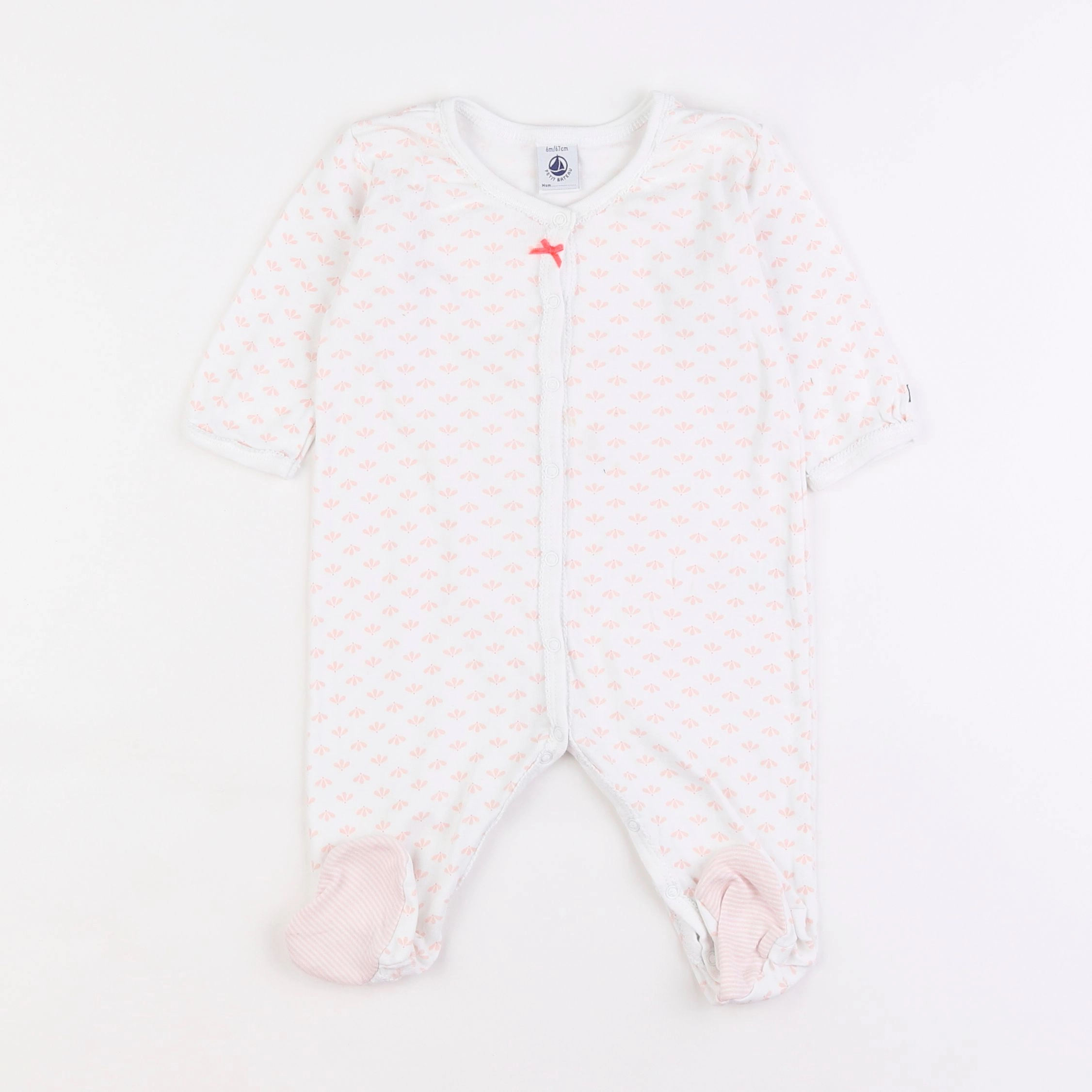 Petit Bateau - pyjama coton blanc, rose - 6 mois